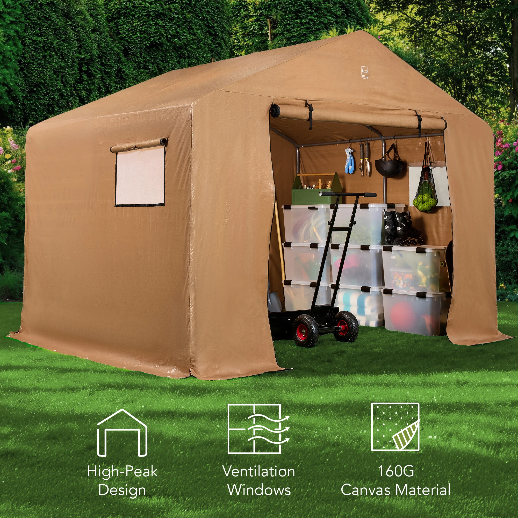 Outdoor Fabric Storage Shed w/ Metal Frame, Dual Zipper Doors - 10x8ft - Image 6