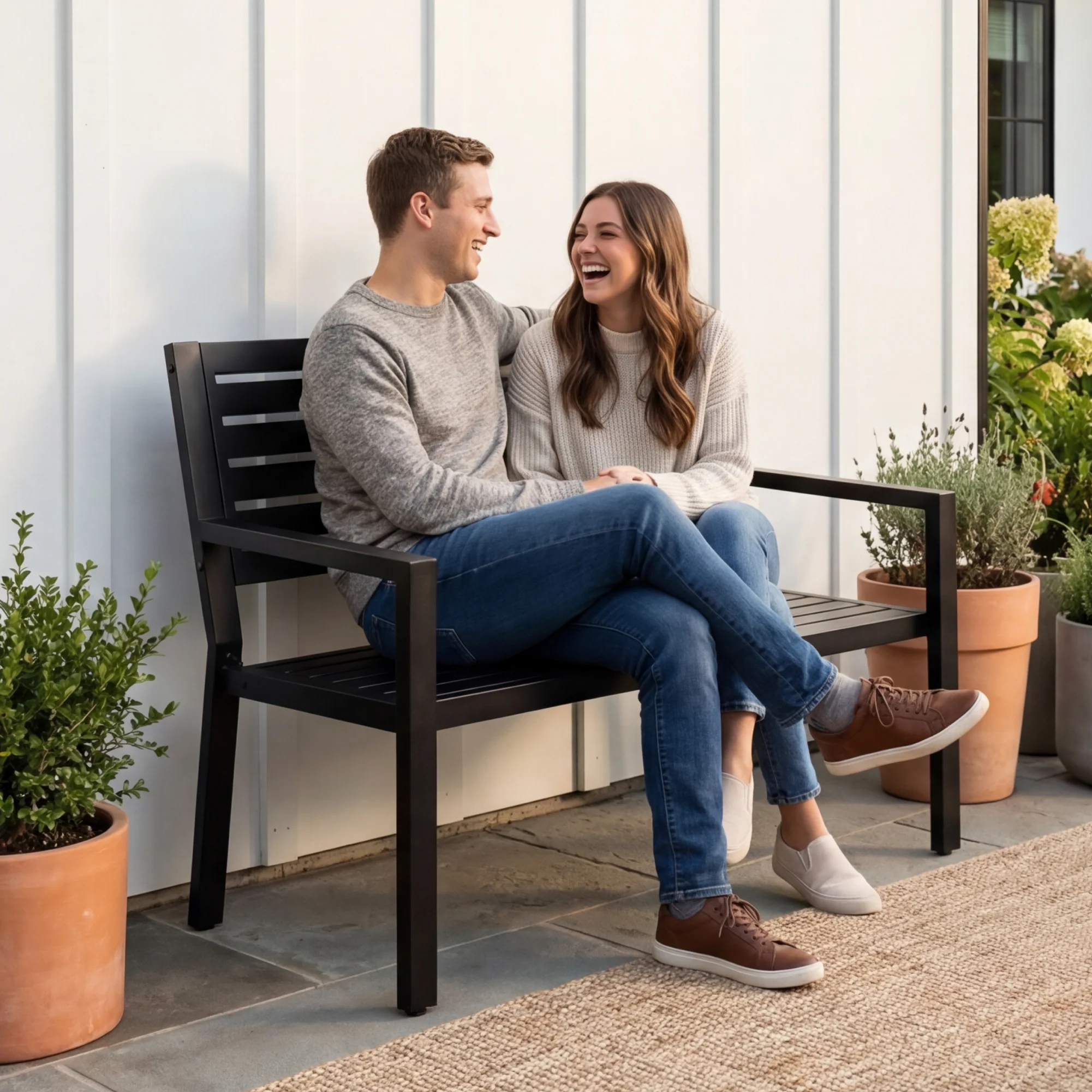 Outdoor Metal Patio Garden Bench, 790lb Capacity, Steel Slatted Seat - Image 7