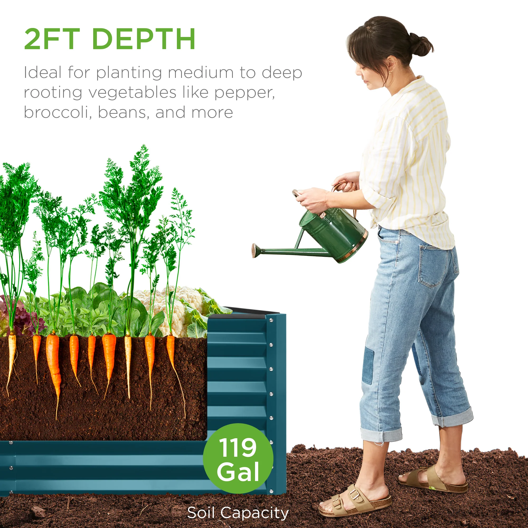 4x2x2FT Outdoor Steel Garden Bed for Vegetables, Flowers & Herbs - Image 23