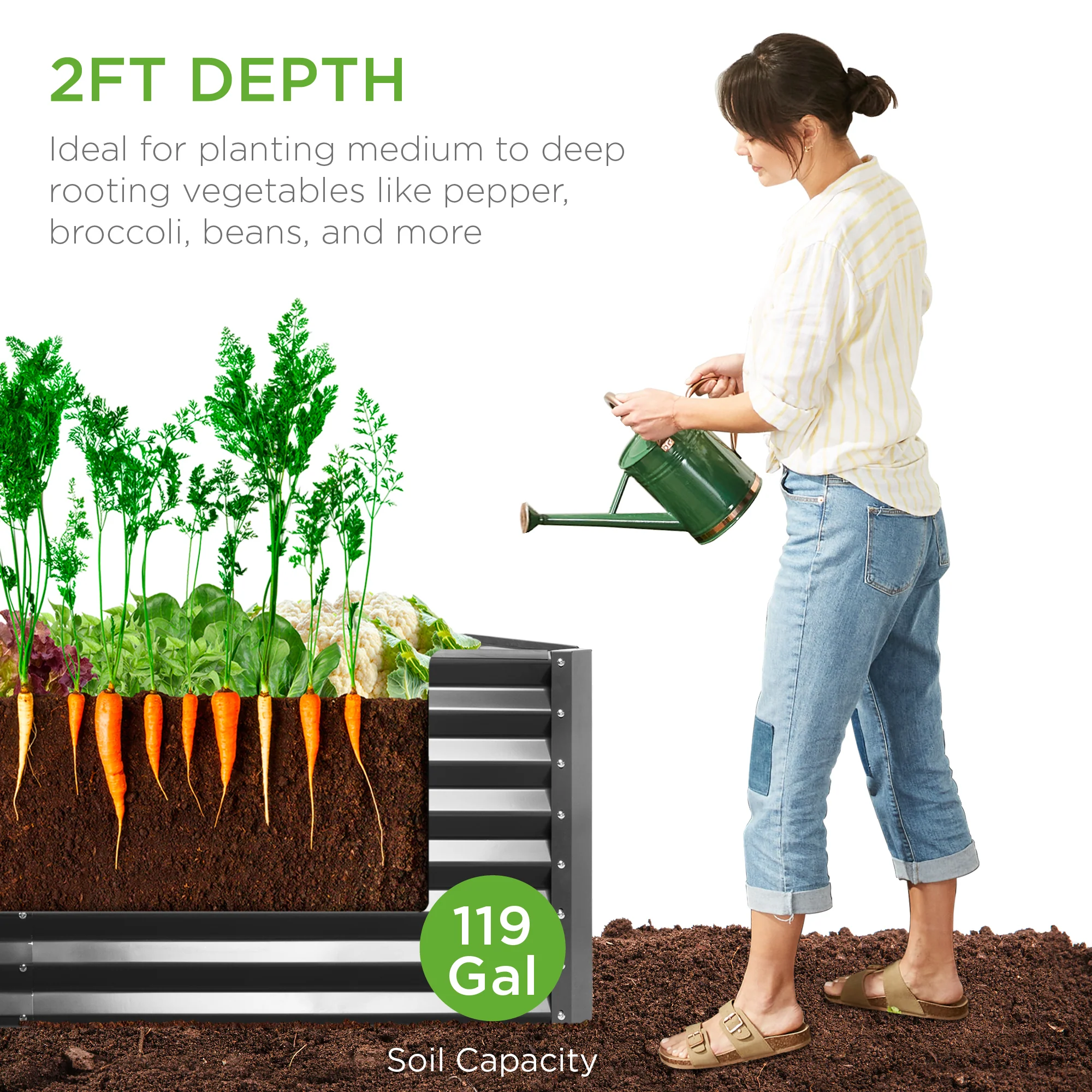 4x2x2FT Outdoor Steel Garden Bed for Vegetables, Flowers & Herbs - Image 9