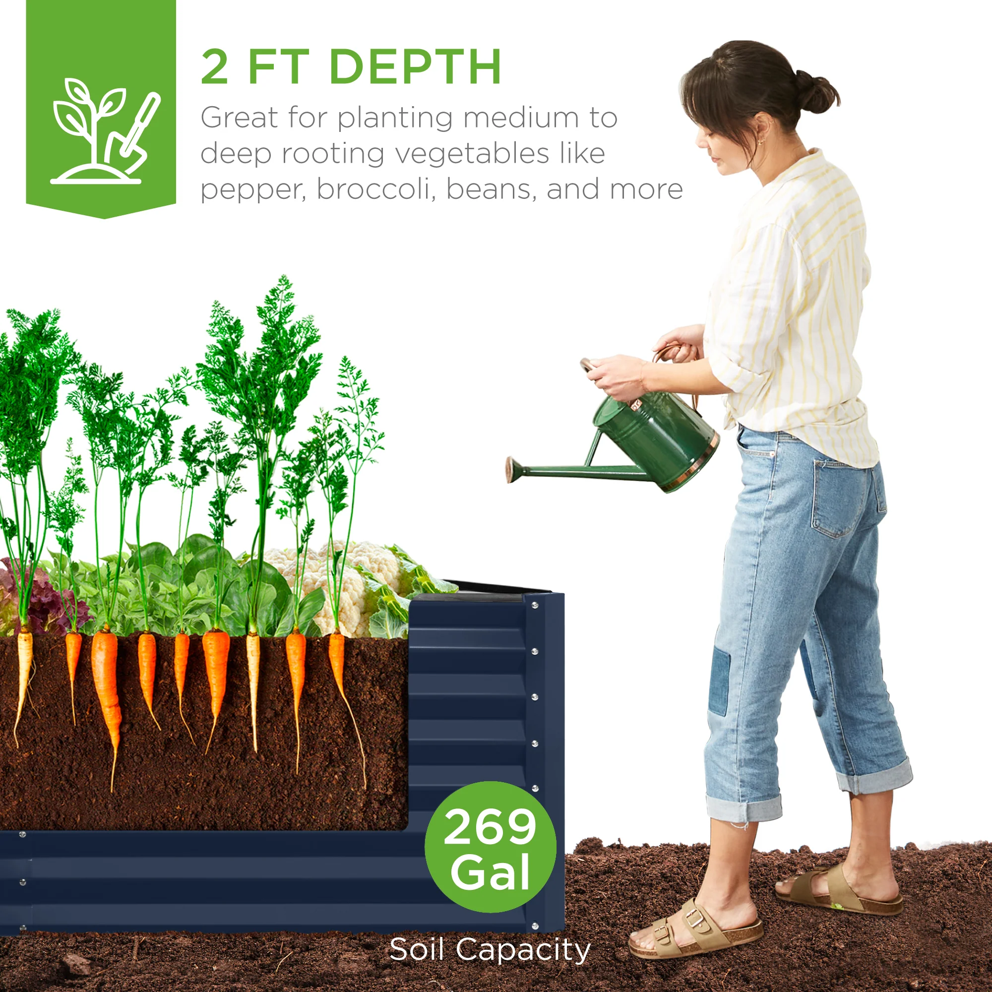 Outdoor Metal Raised Garden Bed for Vegetables, Flowers, Herbs - 6x3x2ft - Image 113