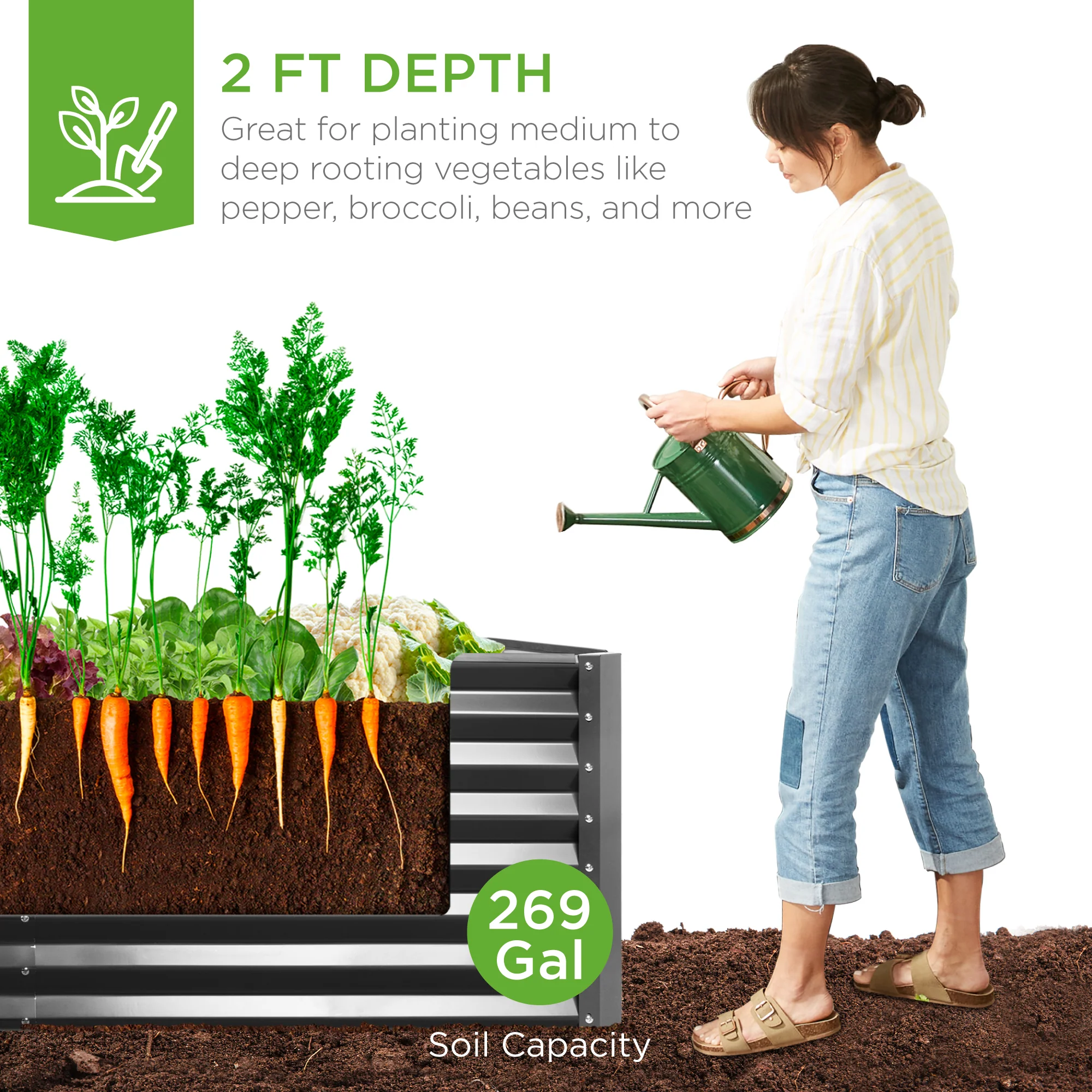 Outdoor Metal Raised Garden Bed for Vegetables, Flowers, Herbs - 6x3x2ft - Image 121