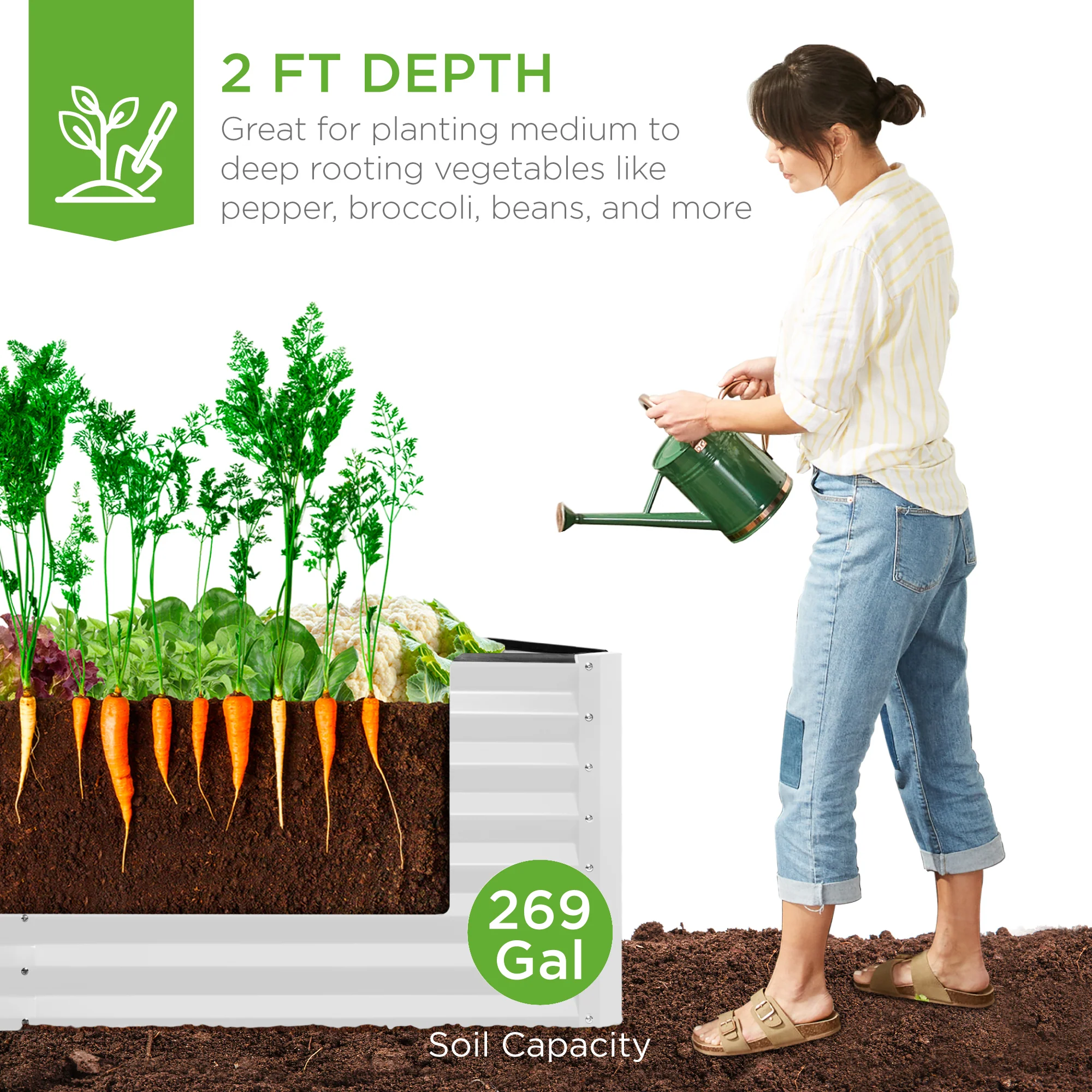 Outdoor Metal Raised Garden Bed for Vegetables, Flowers, Herbs - 6x3x2ft - Image 144