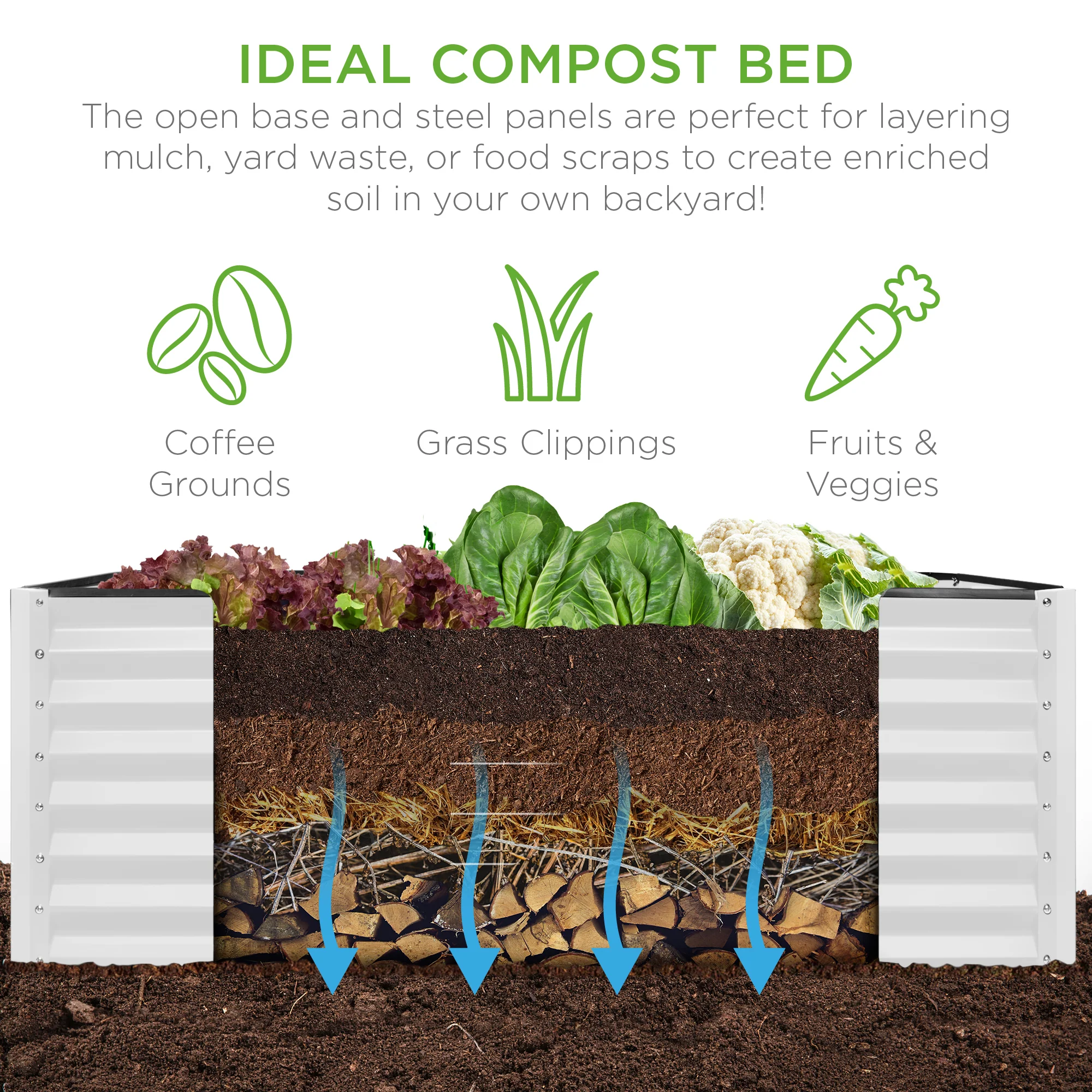 Outdoor Metal Raised Garden Bed for Vegetables, Flowers, Herbs - 6x3x2ft - Image 145