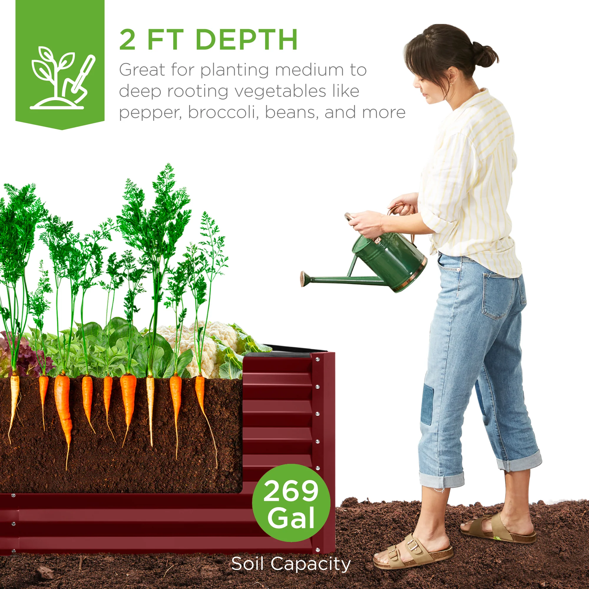 Outdoor Metal Raised Garden Bed for Vegetables, Flowers, Herbs - 6x3x2ft - Image 152