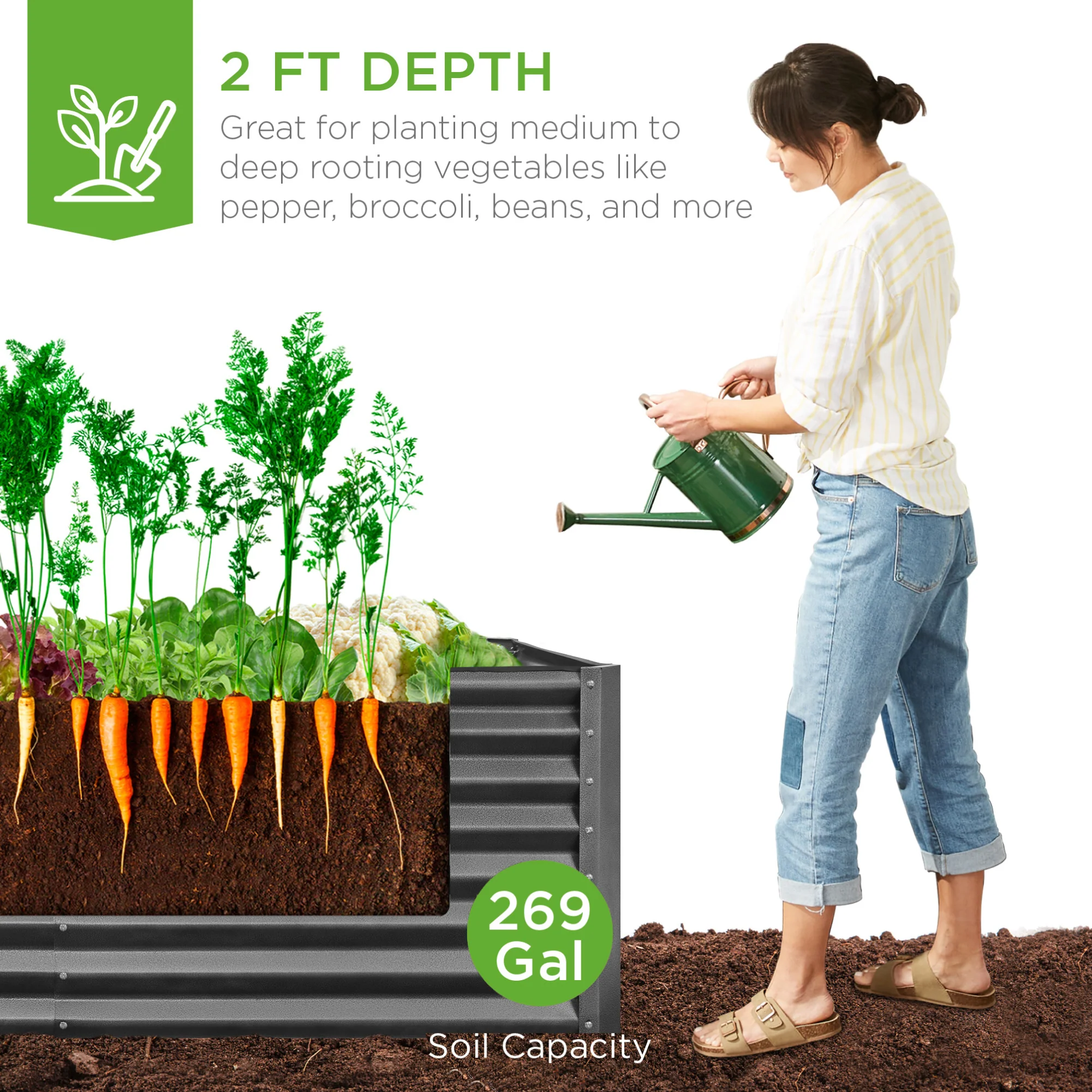 Outdoor Metal Raised Garden Bed for Vegetables, Flowers, Herbs - 6x3x2ft - Image 43