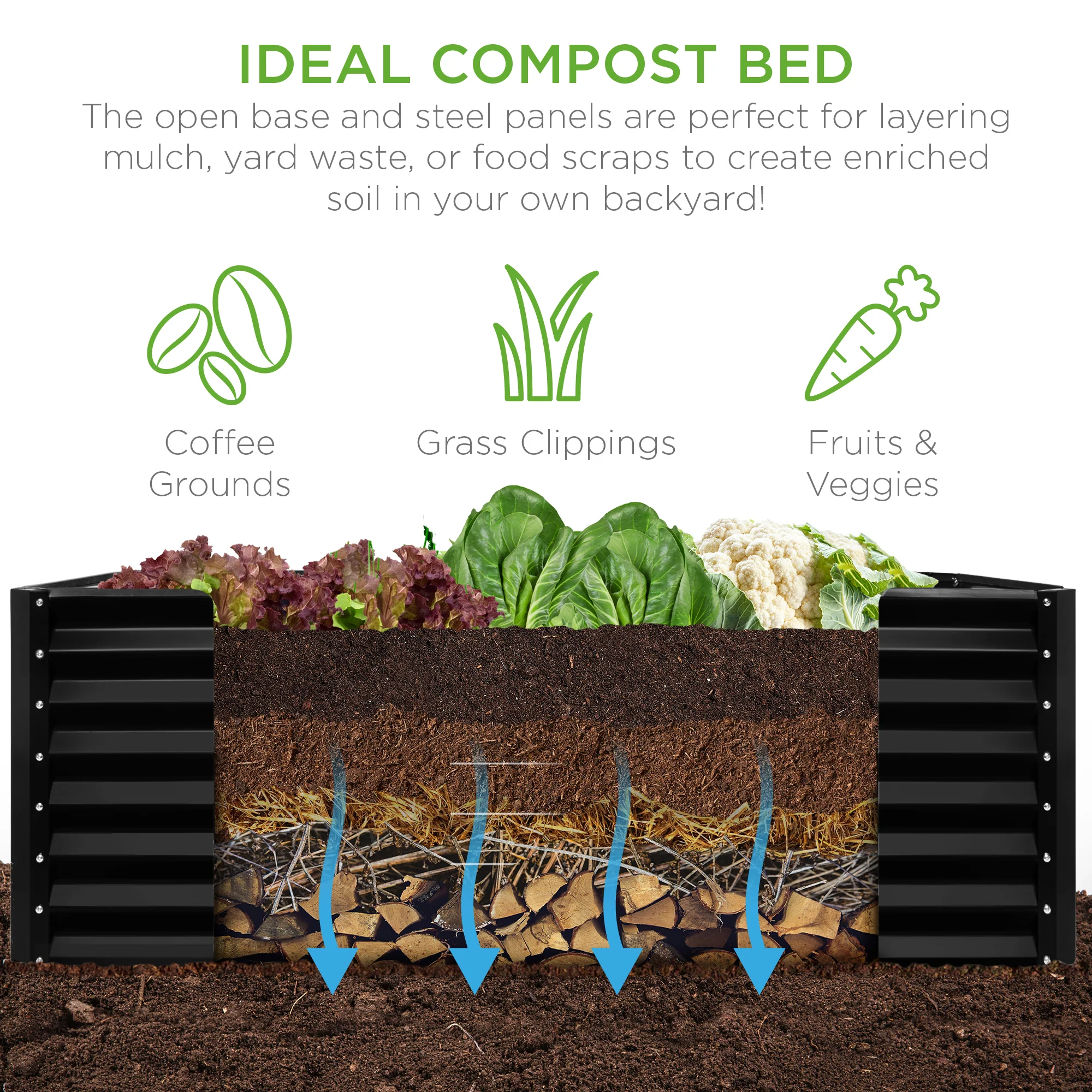 Outdoor Metal Raised Garden Bed for Vegetables, Flowers, Herbs - 6x3x2ft - Image 74