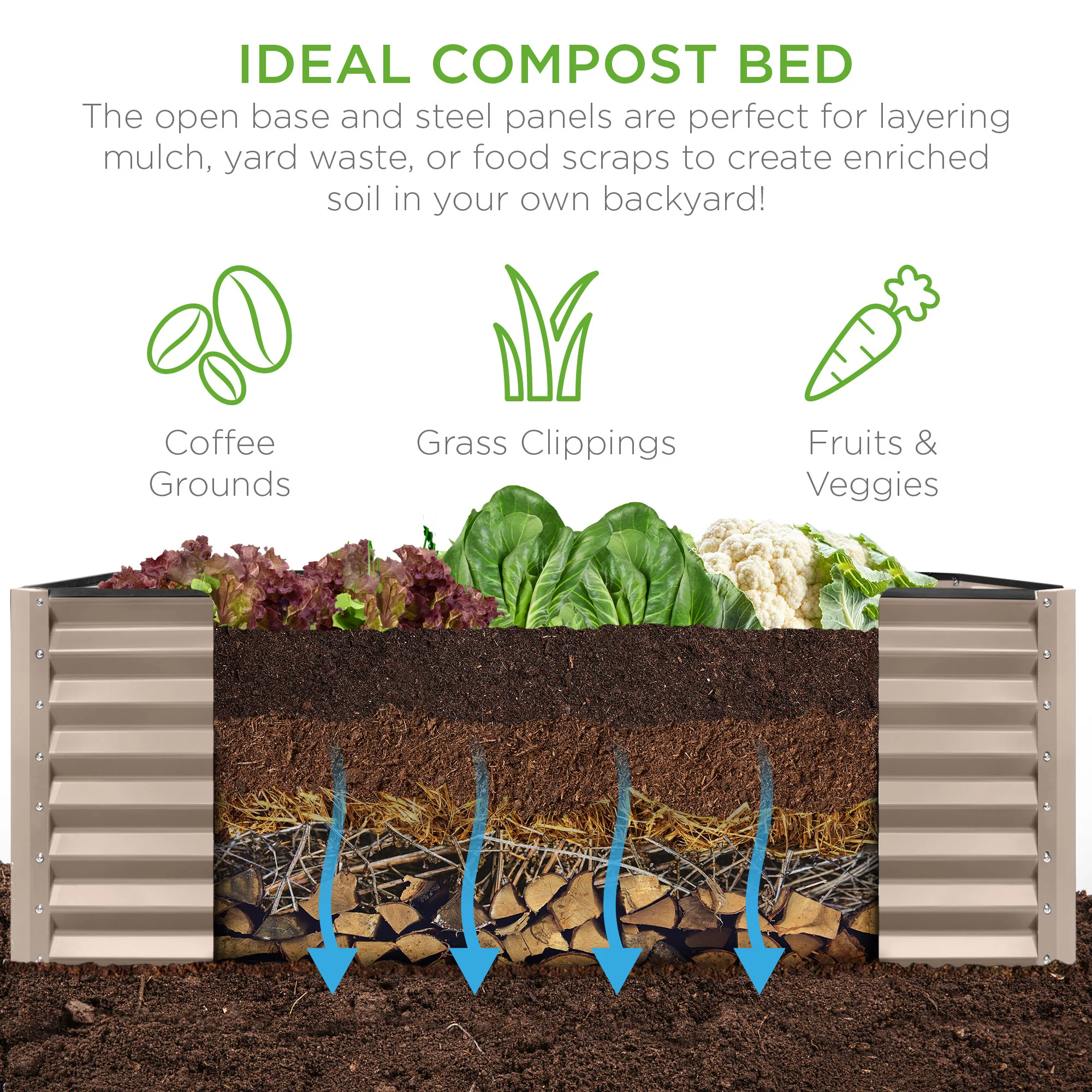 Outdoor Metal Raised Garden Bed for Vegetables, Flowers, Herbs - 6x3x2ft - Image 98
