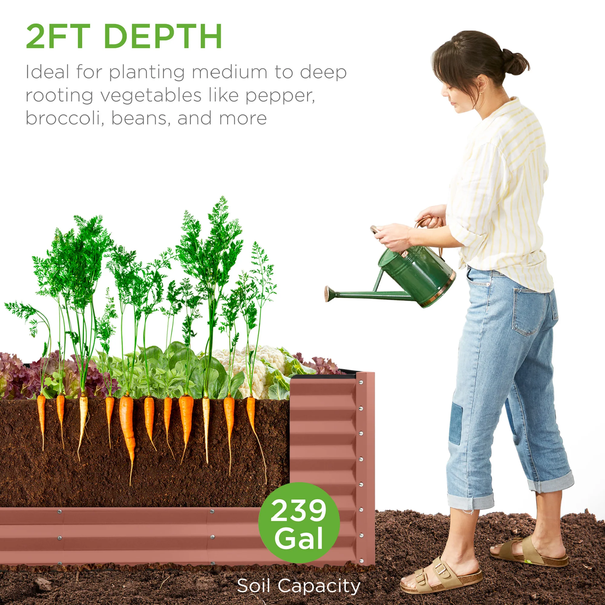 Outdoor Metal Raised Garden Bed for Vegetables, Flowers, Herbs - 8x2x2ft - Image 108