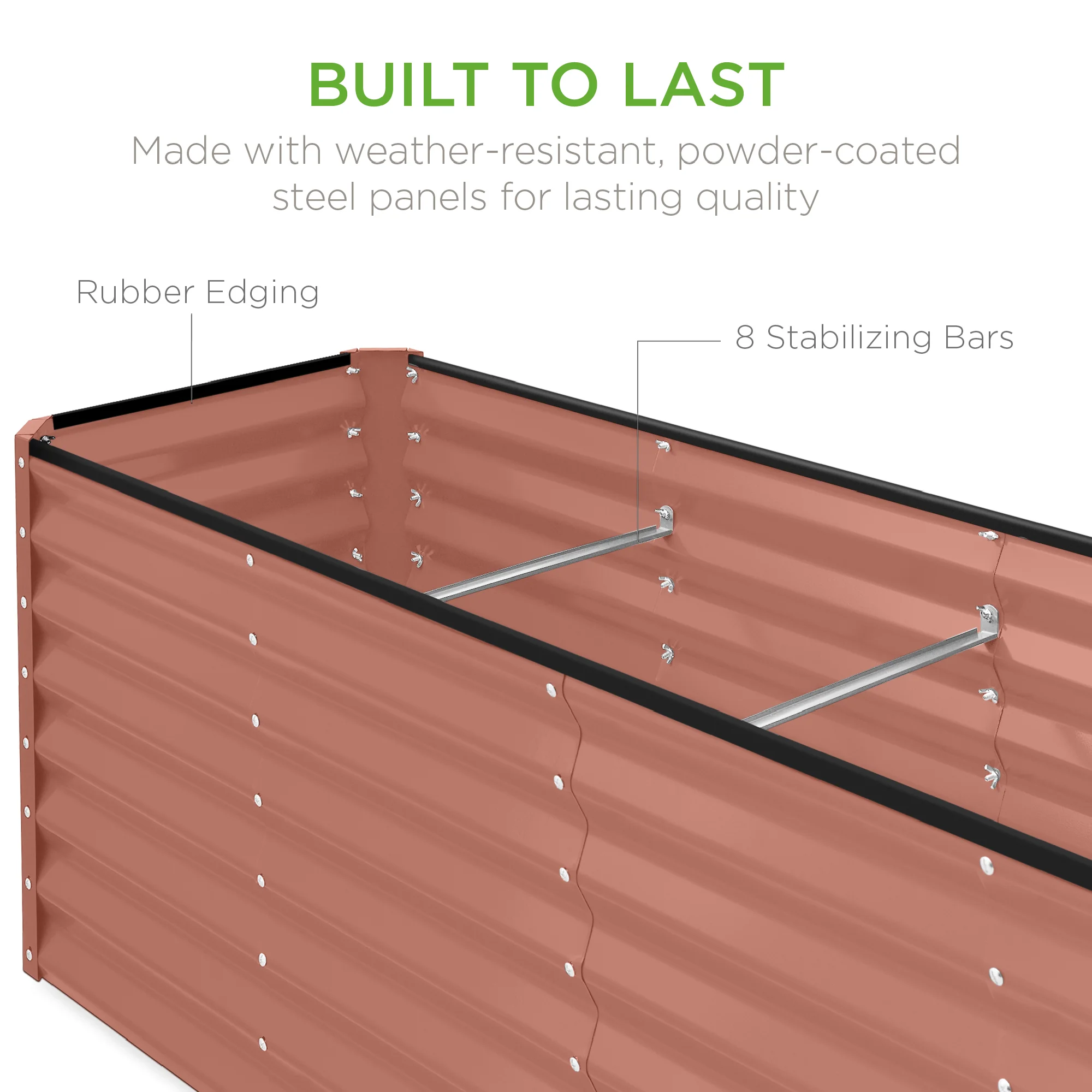 Outdoor Metal Raised Garden Bed for Vegetables, Flowers, Herbs - 8x2x2ft - Image 111