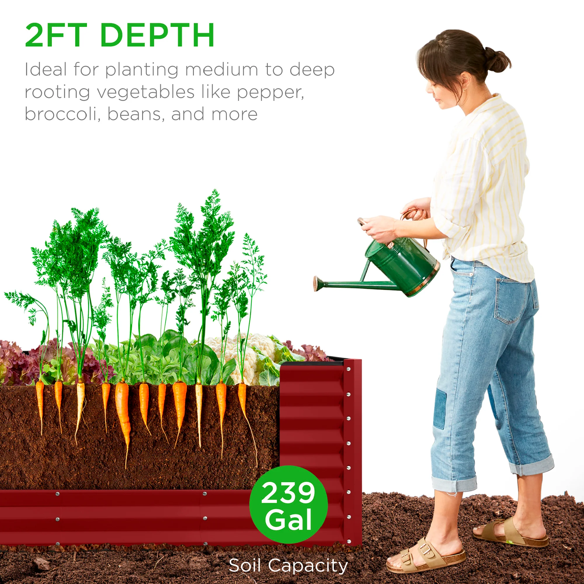 Outdoor Metal Raised Garden Bed for Vegetables, Flowers, Herbs - 8x2x2ft - Image 116