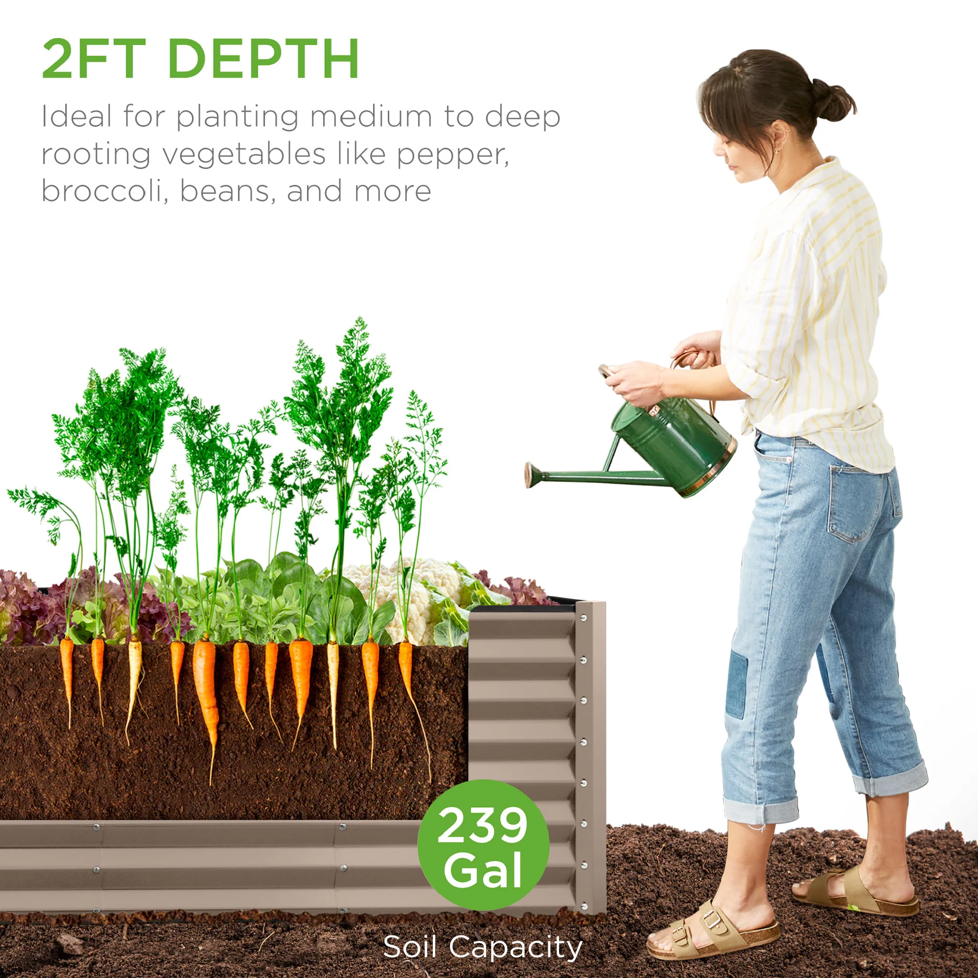 Outdoor Metal Raised Garden Bed for Vegetables, Flowers, Herbs - 8x2x2ft - Image 12