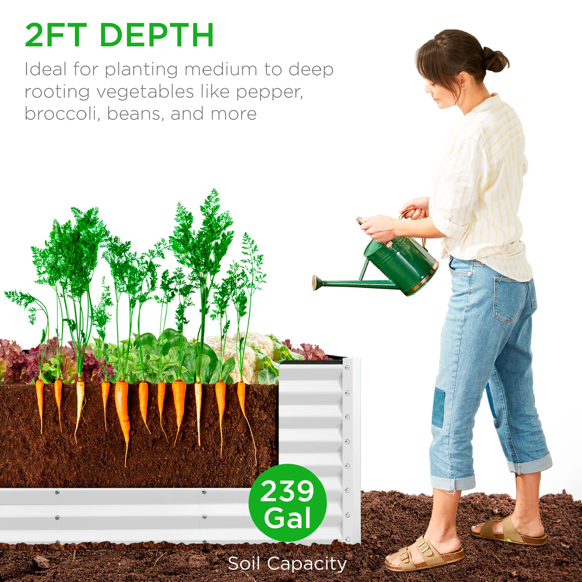 Outdoor Metal Raised Garden Bed for Vegetables, Flowers, Herbs - 8x2x2ft - Image 124