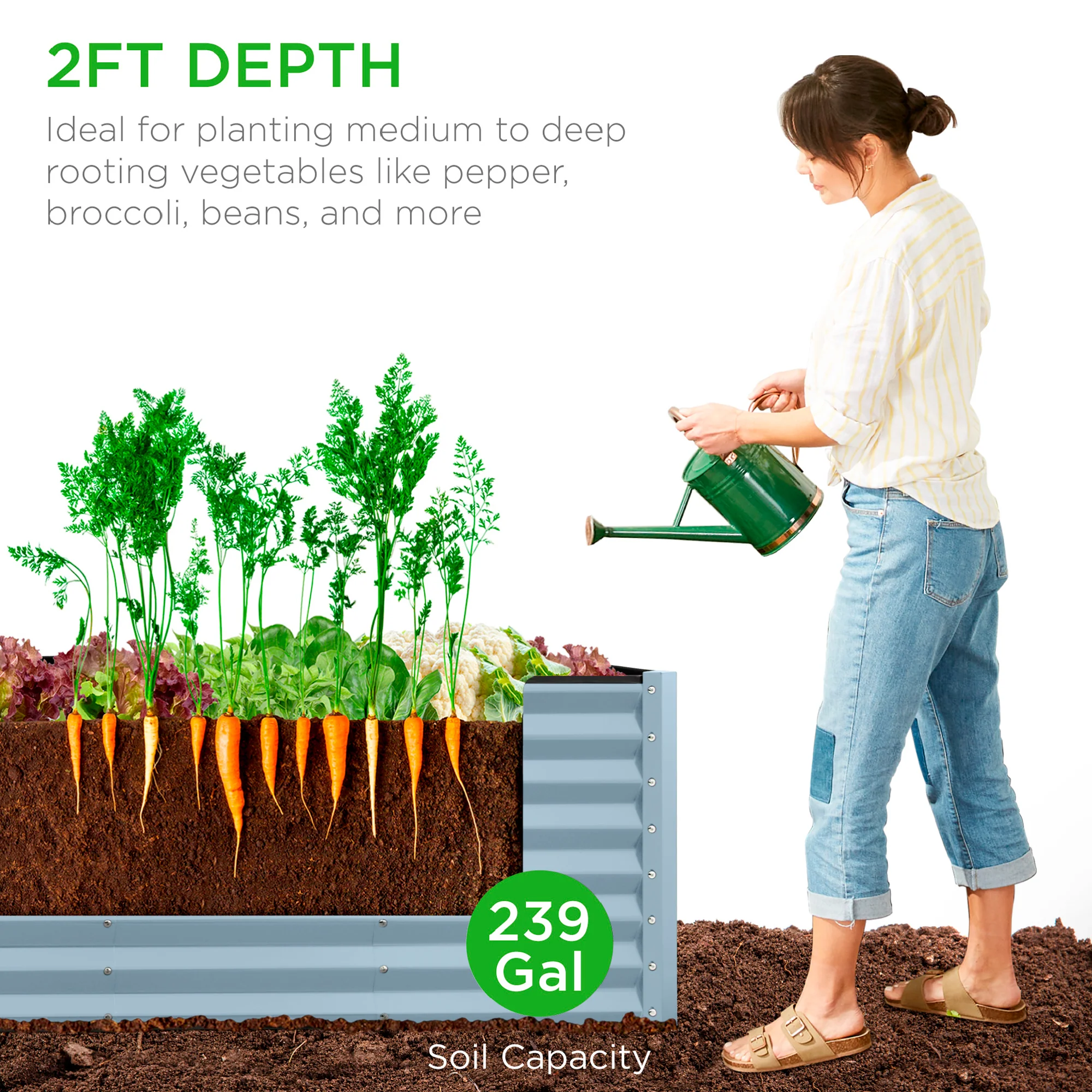 Outdoor Metal Raised Garden Bed for Vegetables, Flowers, Herbs - 8x2x2ft - Image 132