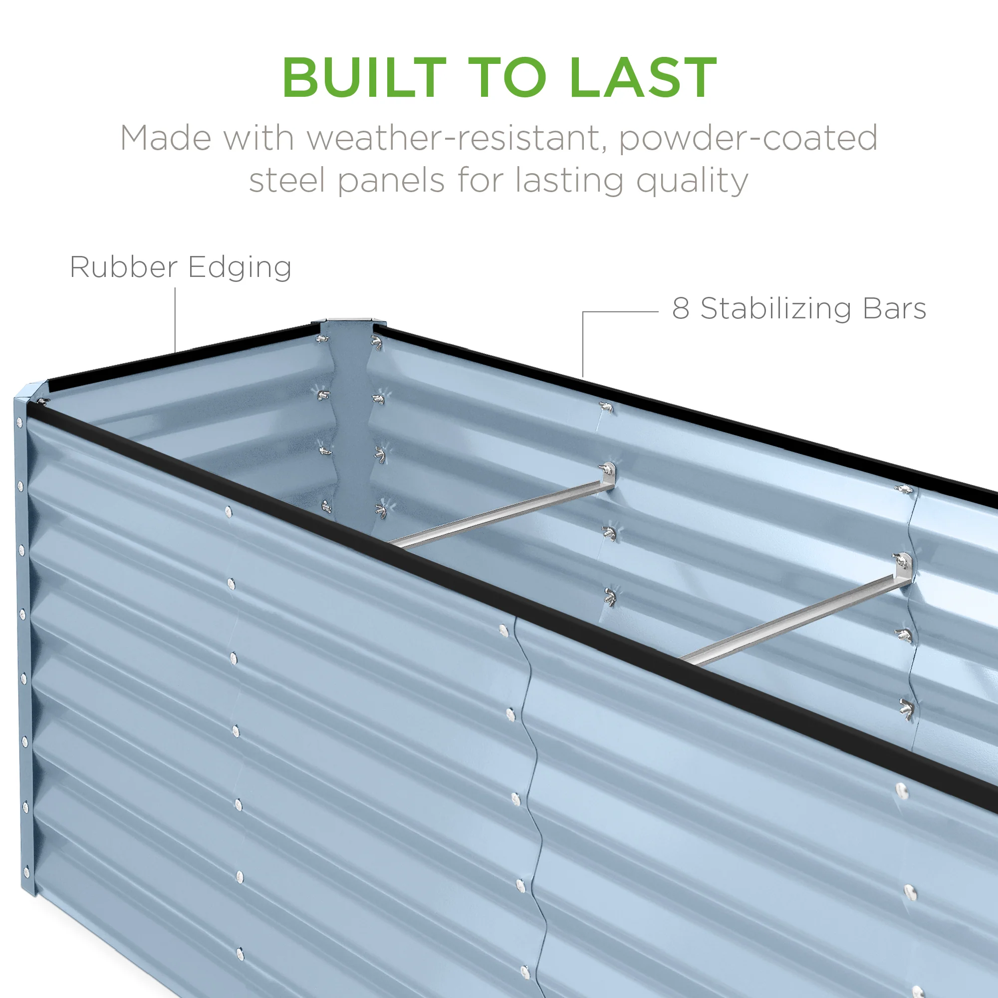 Outdoor Metal Raised Garden Bed for Vegetables, Flowers, Herbs - 8x2x2ft - Image 135
