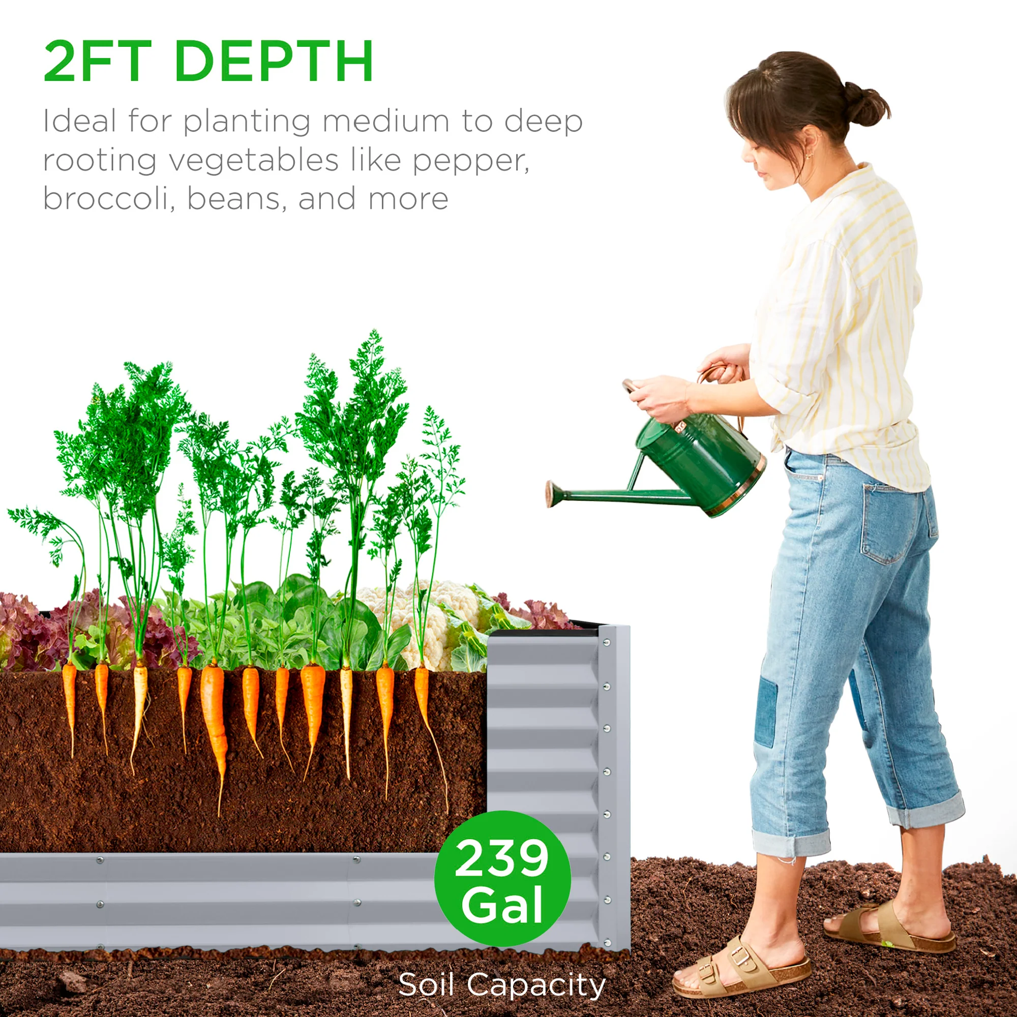 Outdoor Metal Raised Garden Bed for Vegetables, Flowers, Herbs - 8x2x2ft - Image 20