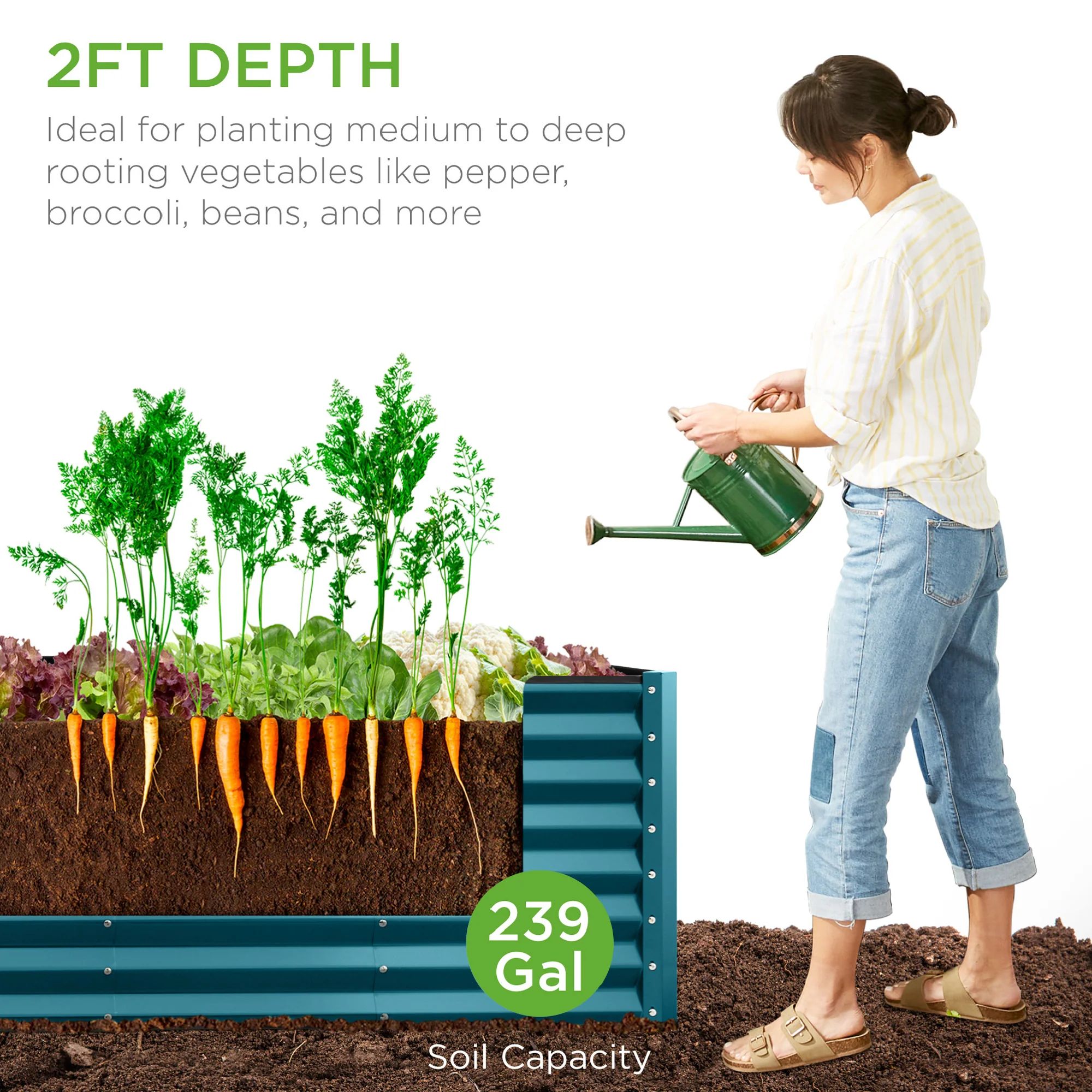 Outdoor Metal Raised Garden Bed for Vegetables, Flowers, Herbs - 8x2x2ft - Image 36