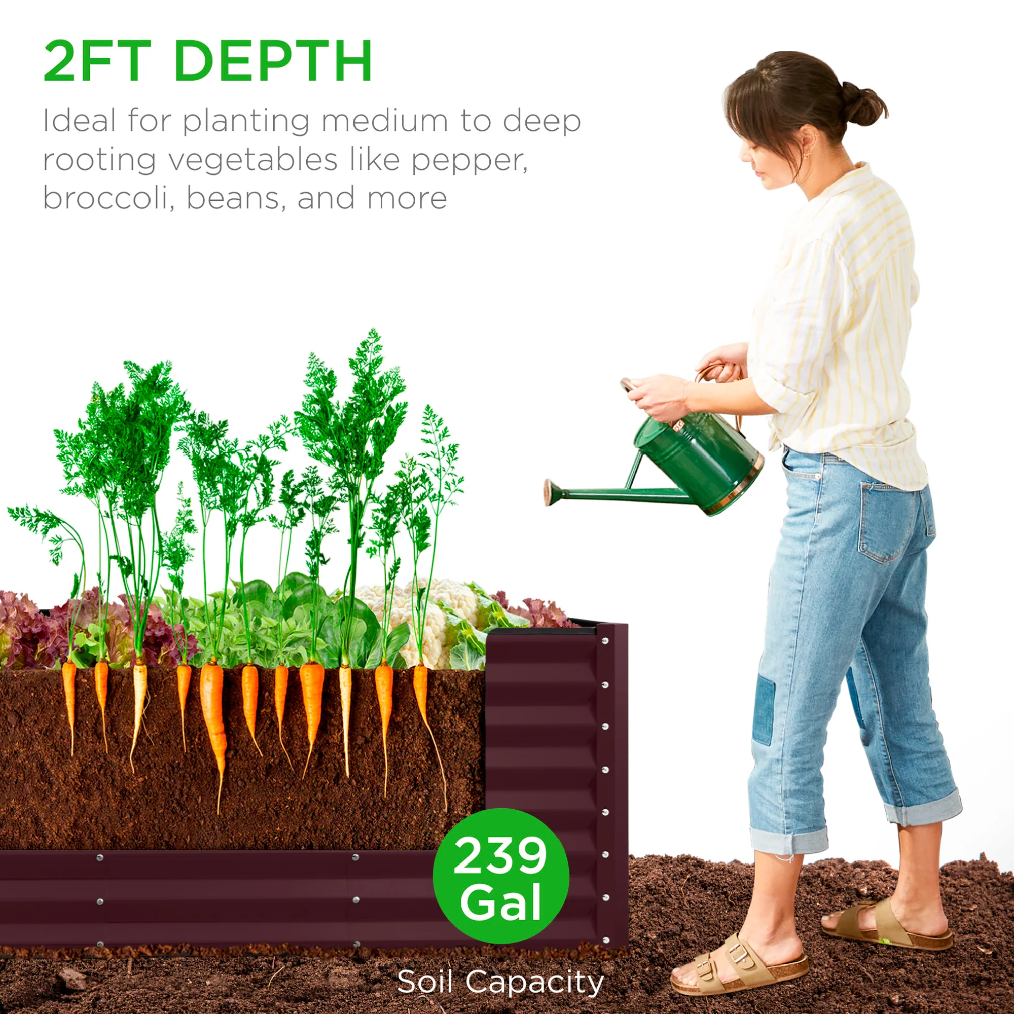 Outdoor Metal Raised Garden Bed for Vegetables, Flowers, Herbs - 8x2x2ft - Image 4