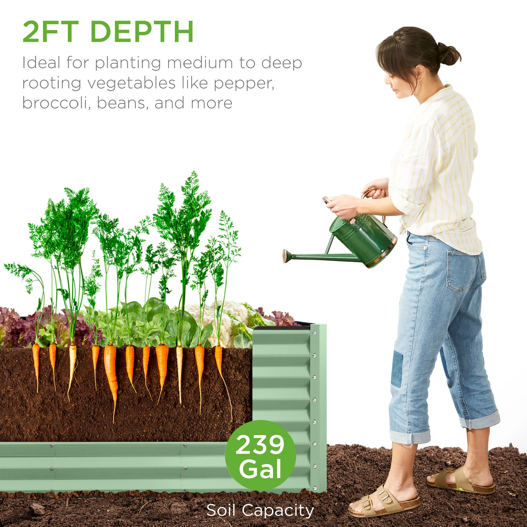 Outdoor Metal Raised Garden Bed for Vegetables, Flowers, Herbs - 8x2x2ft - Image 68