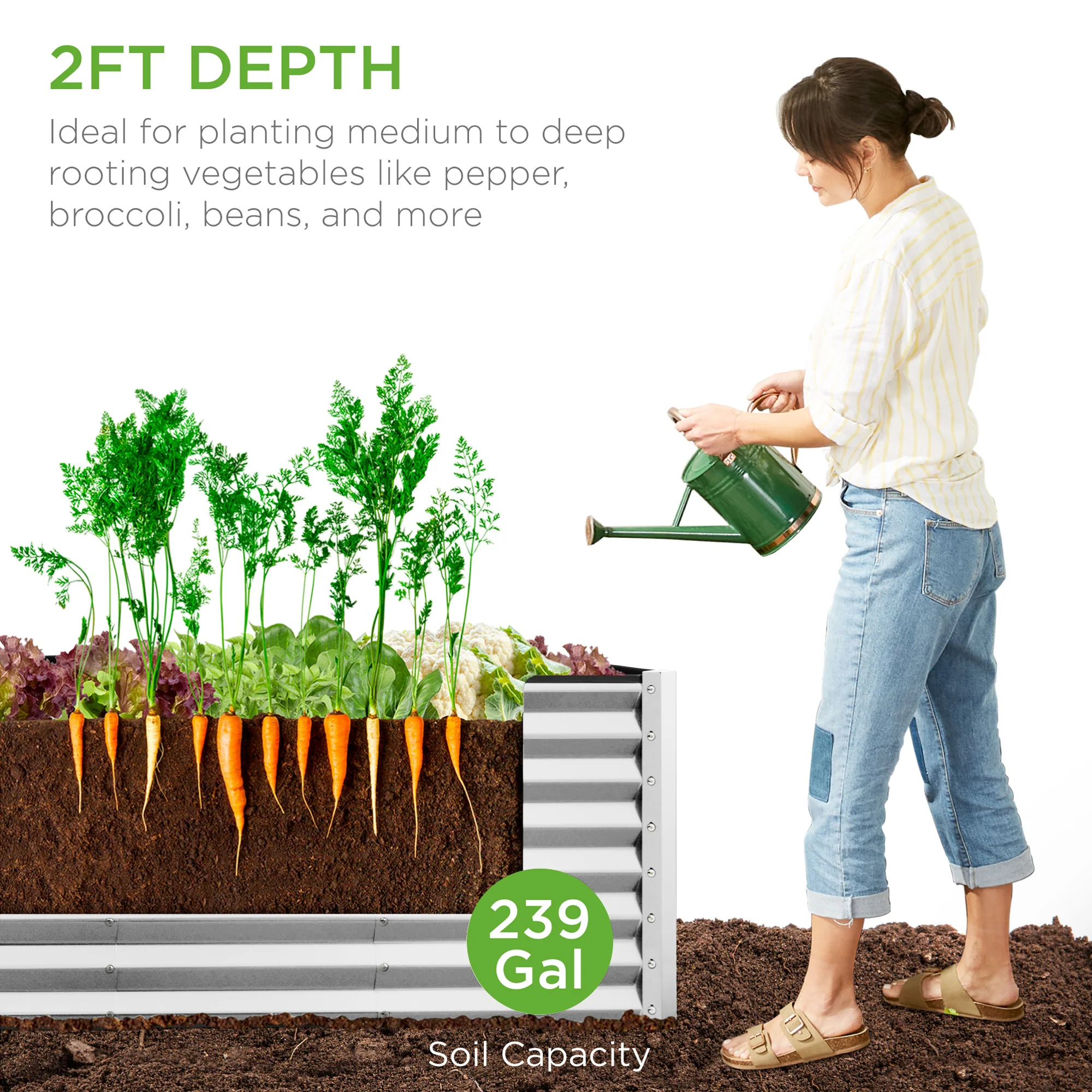 Outdoor Metal Raised Garden Bed for Vegetables, Flowers, Herbs - 8x2x2ft - Image 75