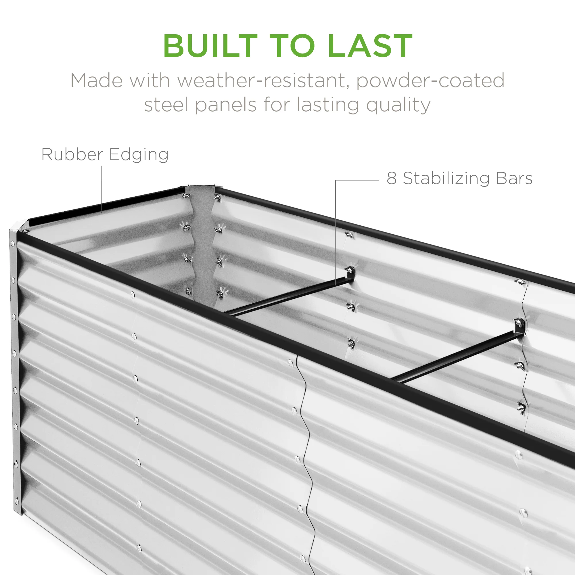 Outdoor Metal Raised Garden Bed for Vegetables, Flowers, Herbs - 8x2x2ft - Image 78