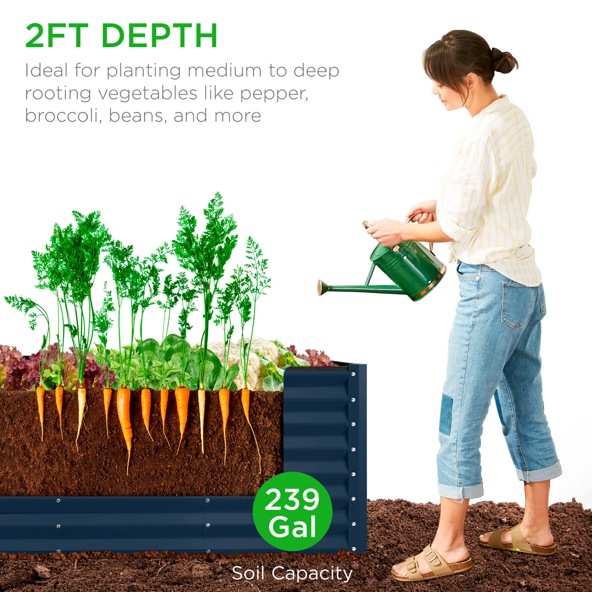 Outdoor Metal Raised Garden Bed for Vegetables, Flowers, Herbs - 8x2x2ft - Image 84
