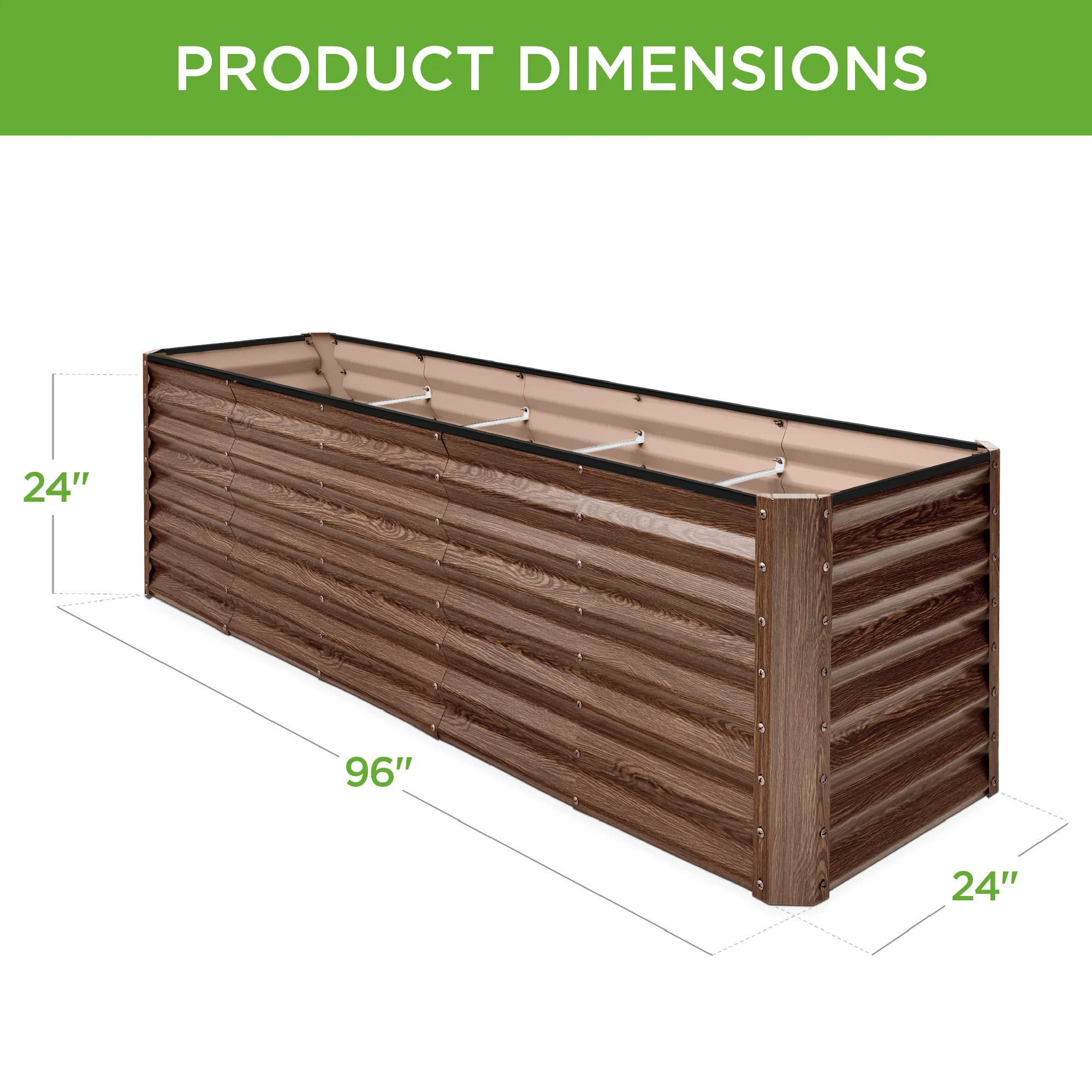 Outdoor Metal Raised Garden Bed for Vegetables, Flowers, Herbs - 8x2x2ft - Image 91