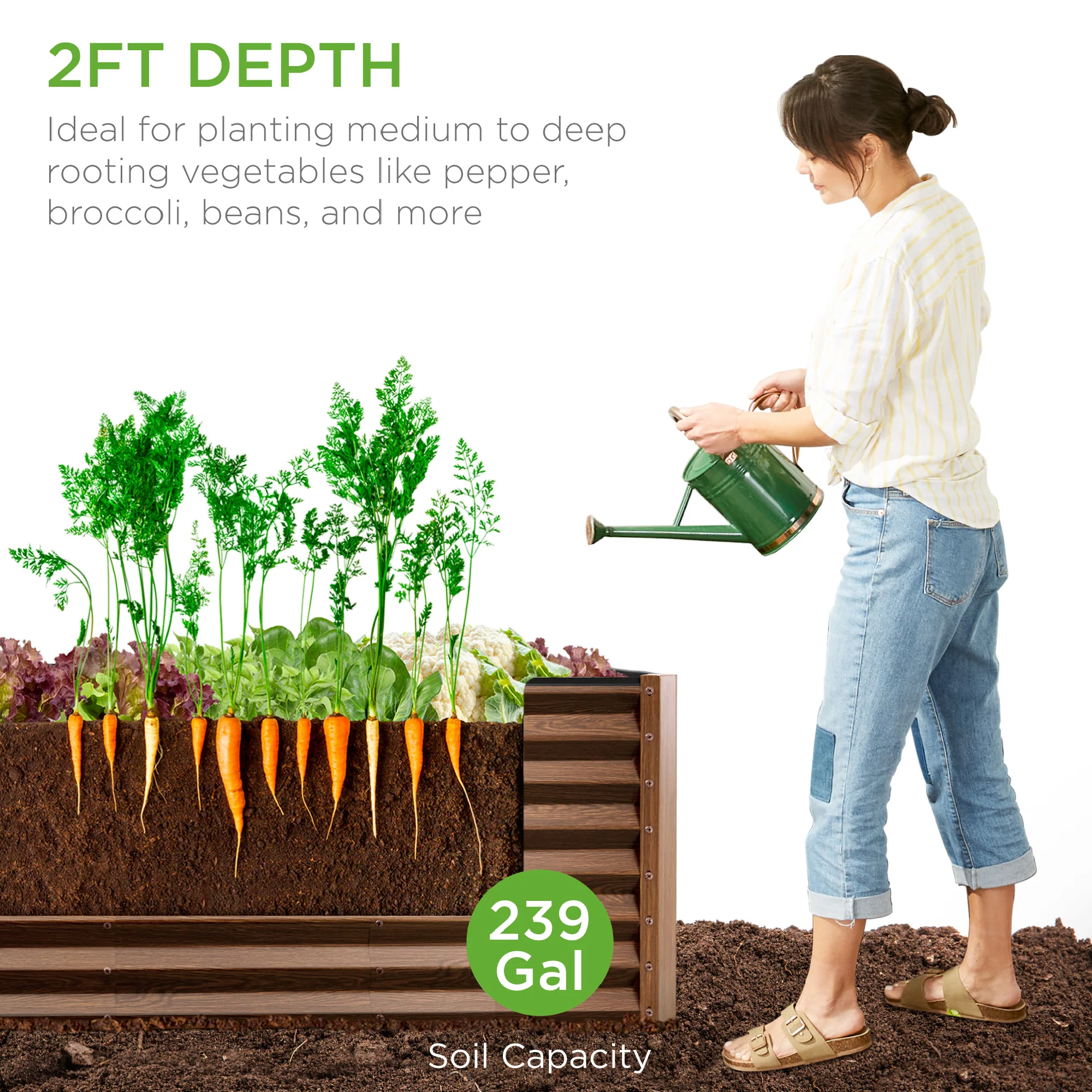 Outdoor Metal Raised Garden Bed for Vegetables, Flowers, Herbs - 8x2x2ft - Image 92