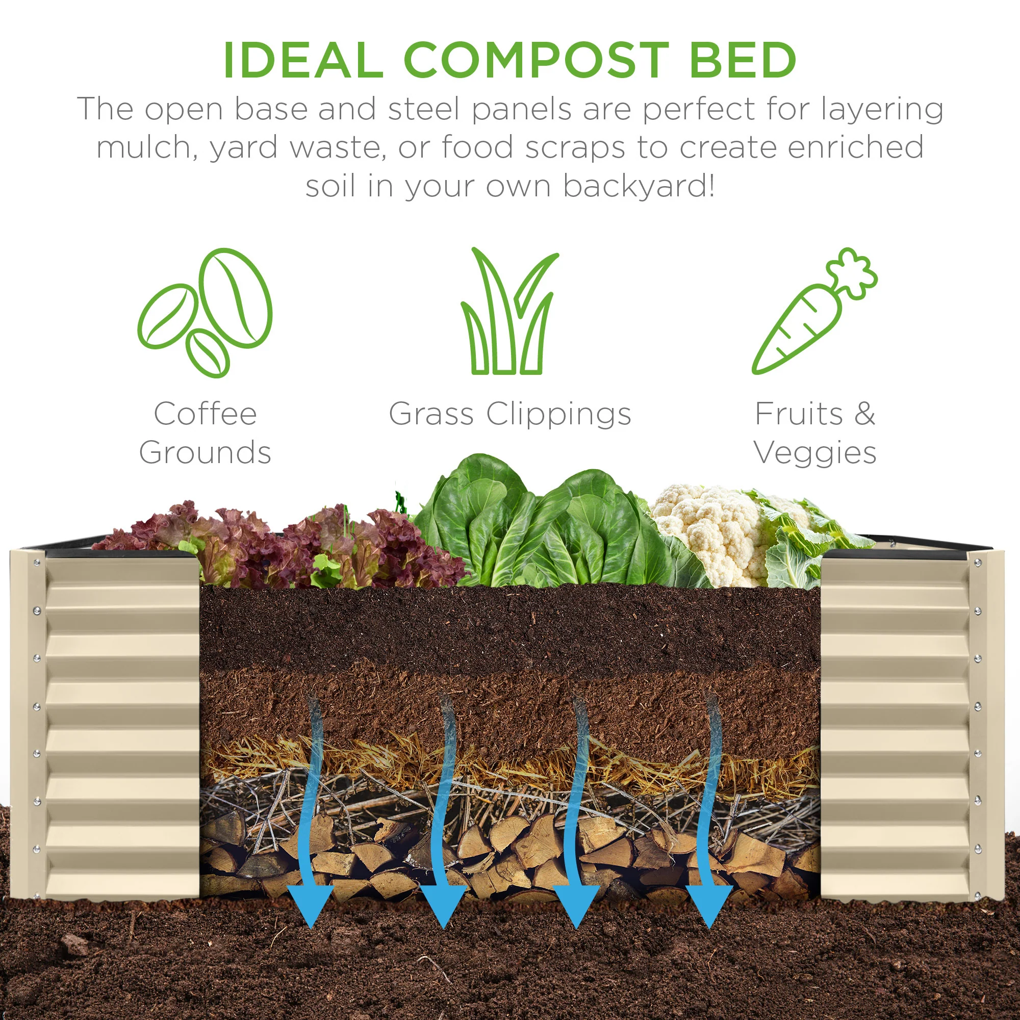 Outdoor Metal Raised Garden Bed for Vegetables, Flowers, Herbs - 8x4x2ft - Image 100
