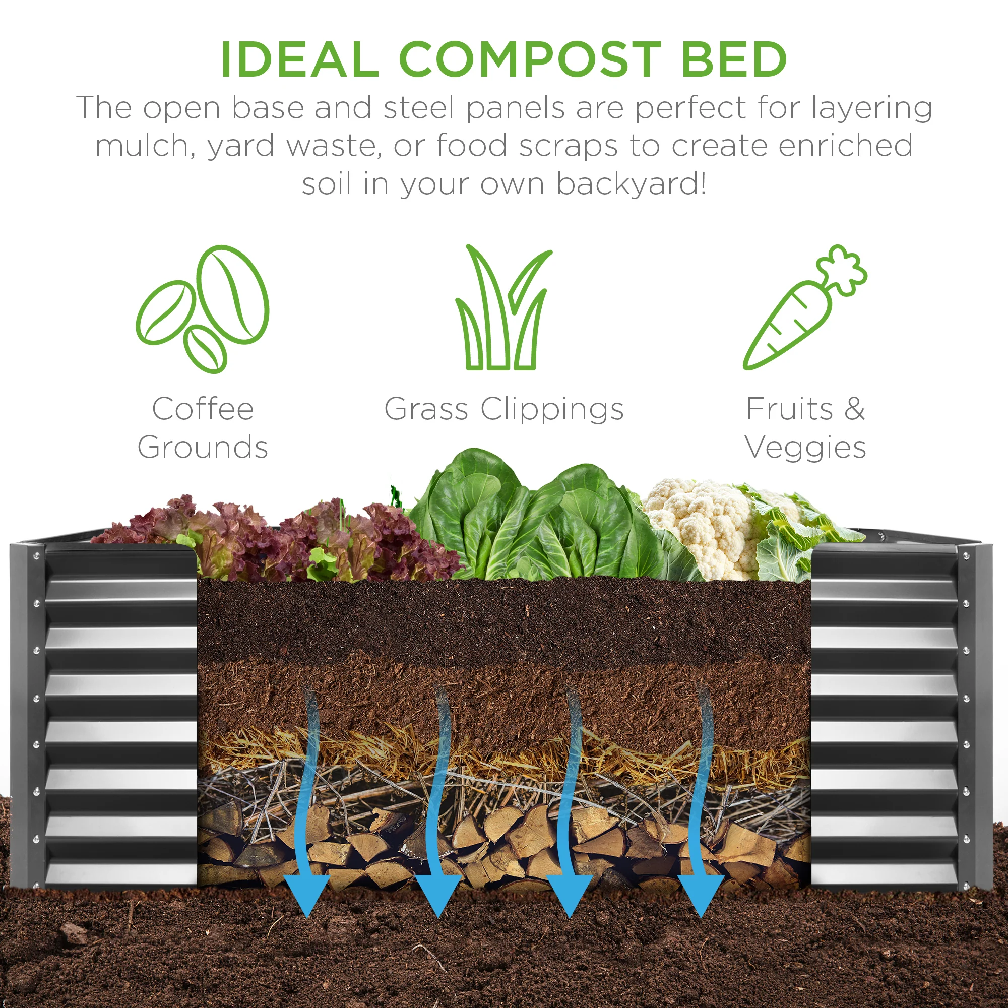 Outdoor Metal Raised Garden Bed for Vegetables, Flowers, Herbs - 8x4x2ft - Image 108