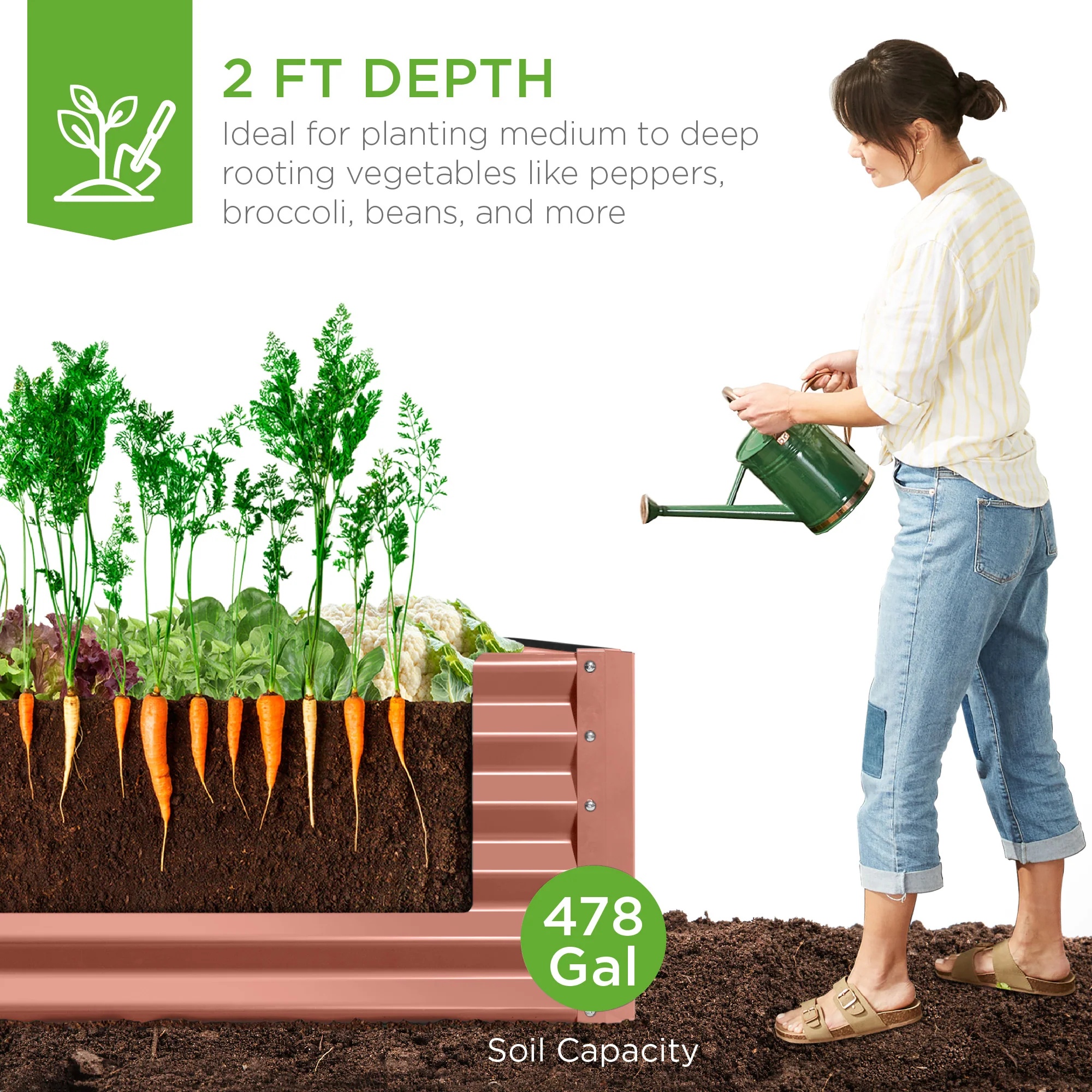 Outdoor Metal Raised Garden Bed for Vegetables, Flowers, Herbs - 8x4x2ft - Image 35