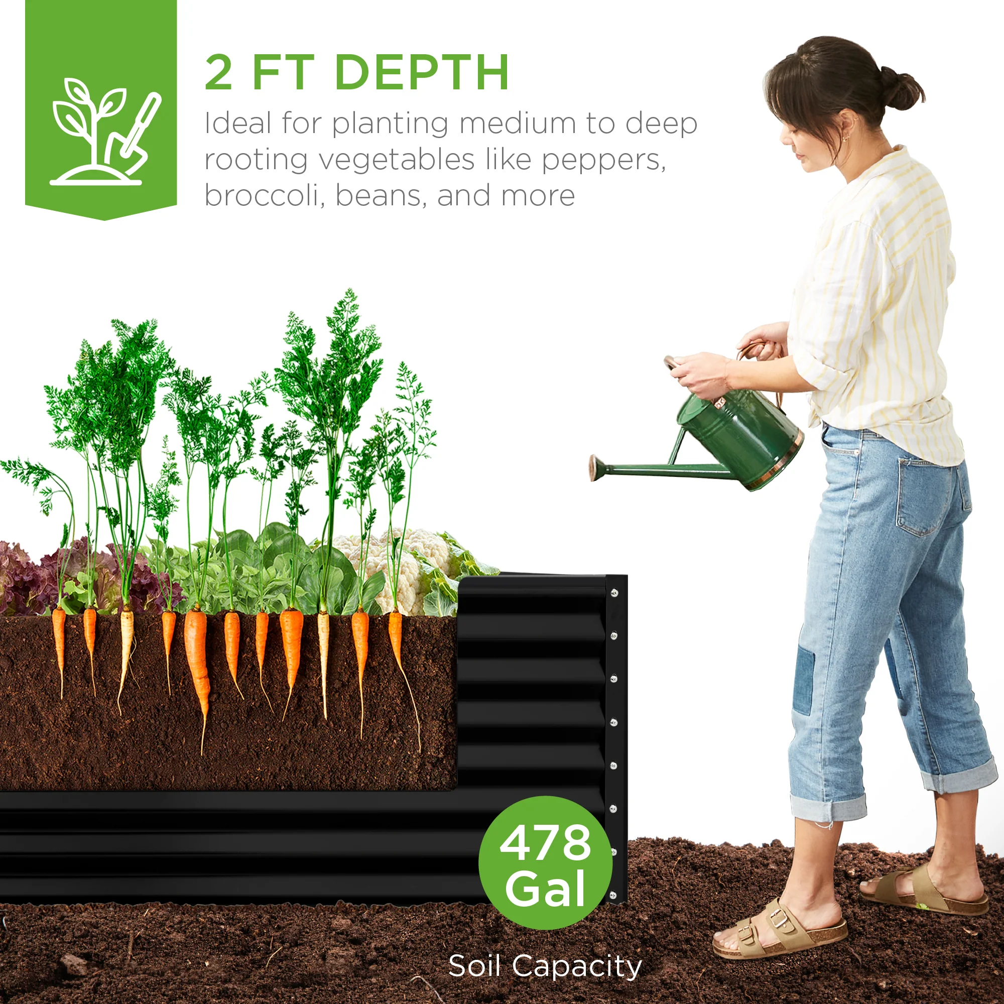 Outdoor Metal Raised Garden Bed for Vegetables, Flowers, Herbs - 8x4x2ft - Image 44