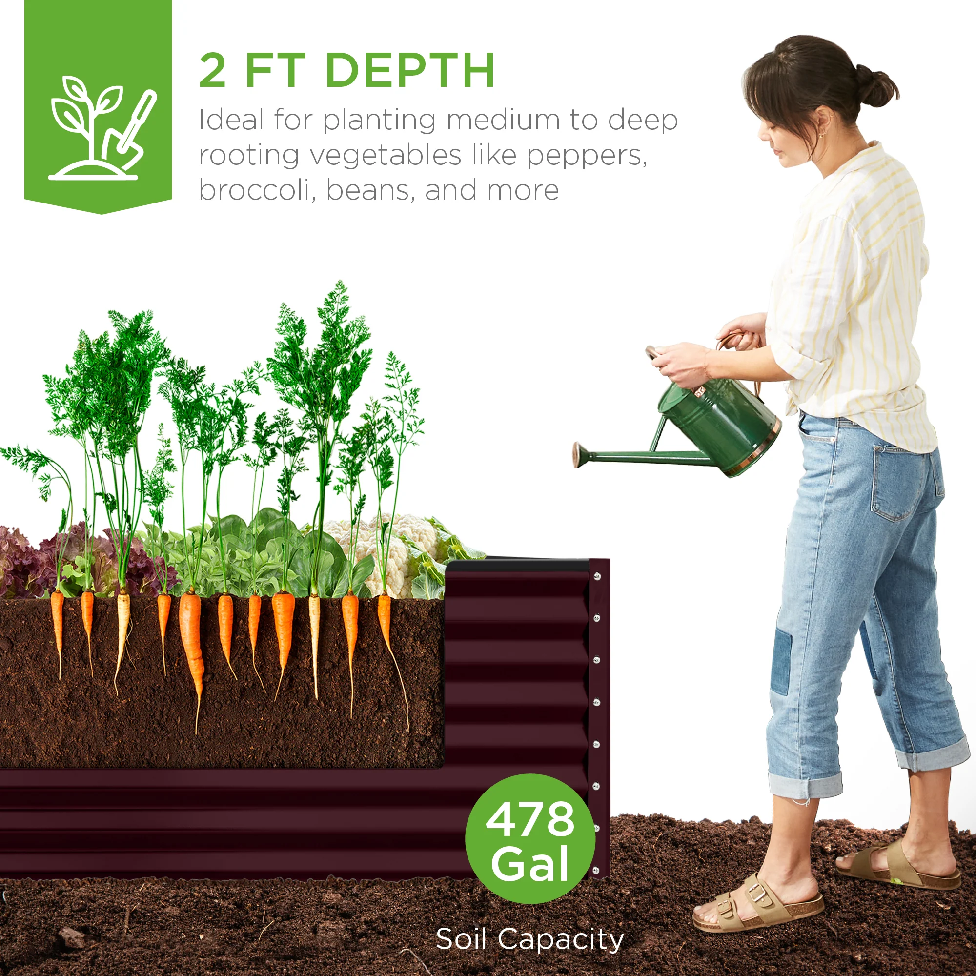 Outdoor Metal Raised Garden Bed for Vegetables, Flowers, Herbs - 8x4x2ft - Image 52