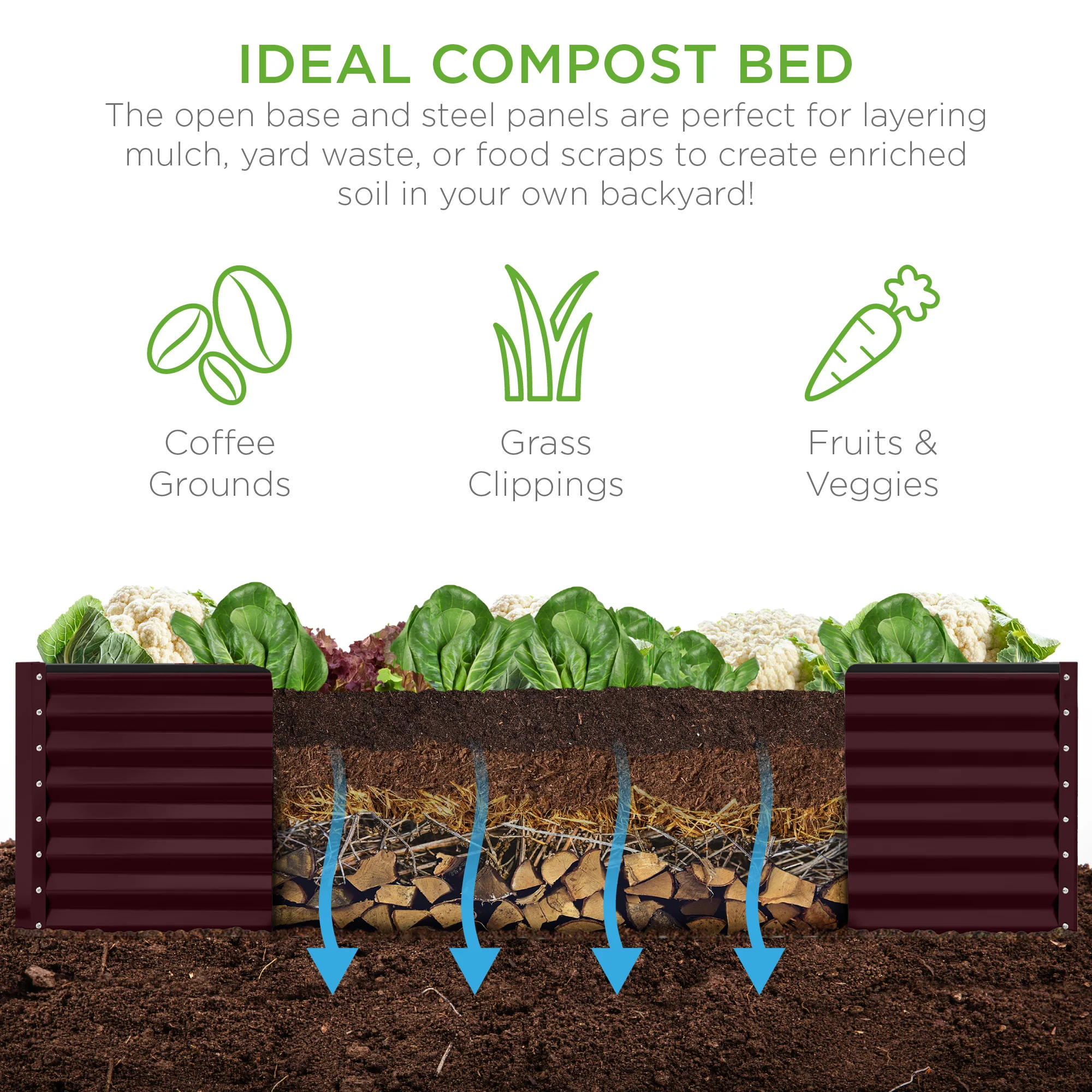 Outdoor Metal Raised Garden Bed for Vegetables, Flowers, Herbs - 8x4x2ft - Image 53