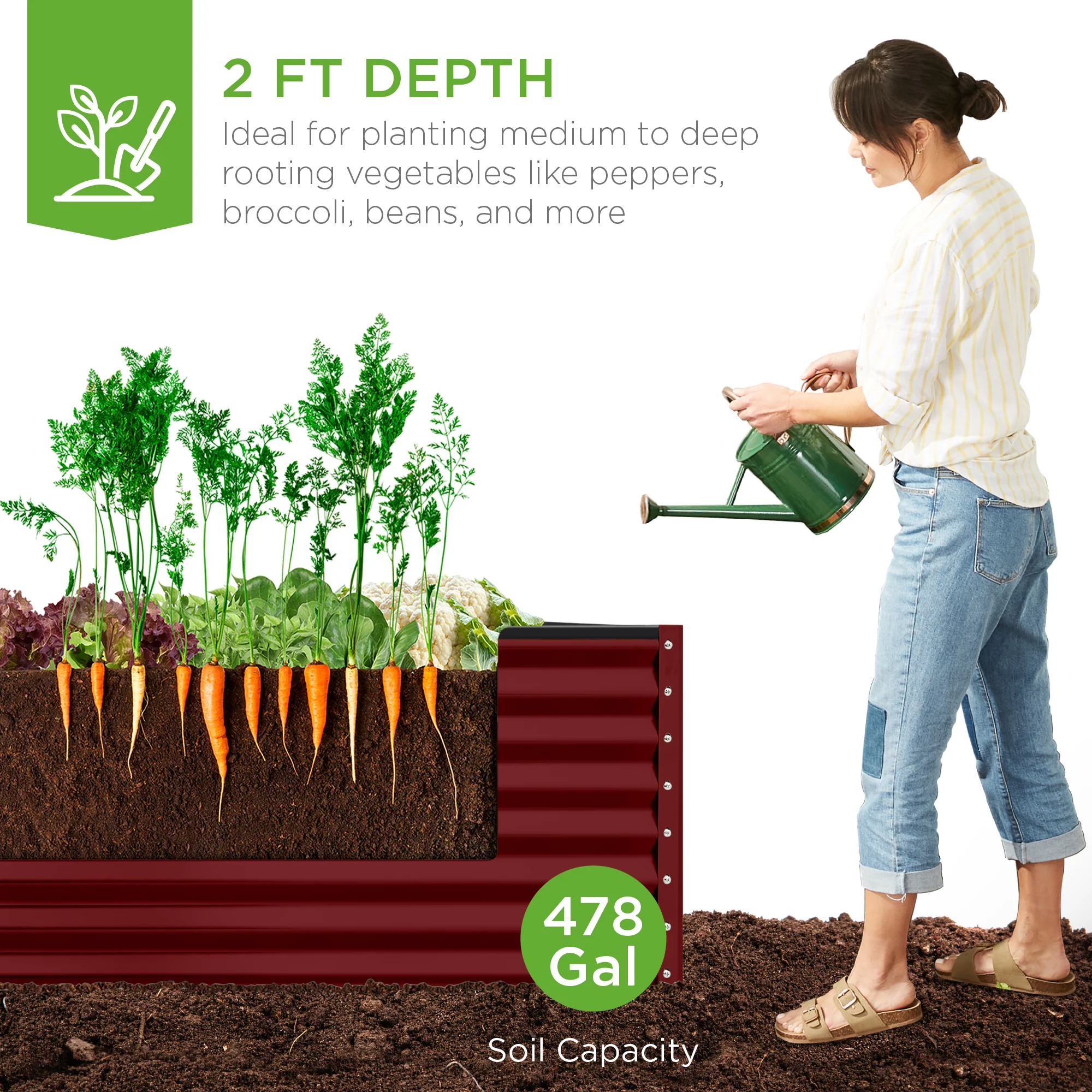 Outdoor Metal Raised Garden Bed for Vegetables, Flowers, Herbs - 8x4x2ft - Image 60