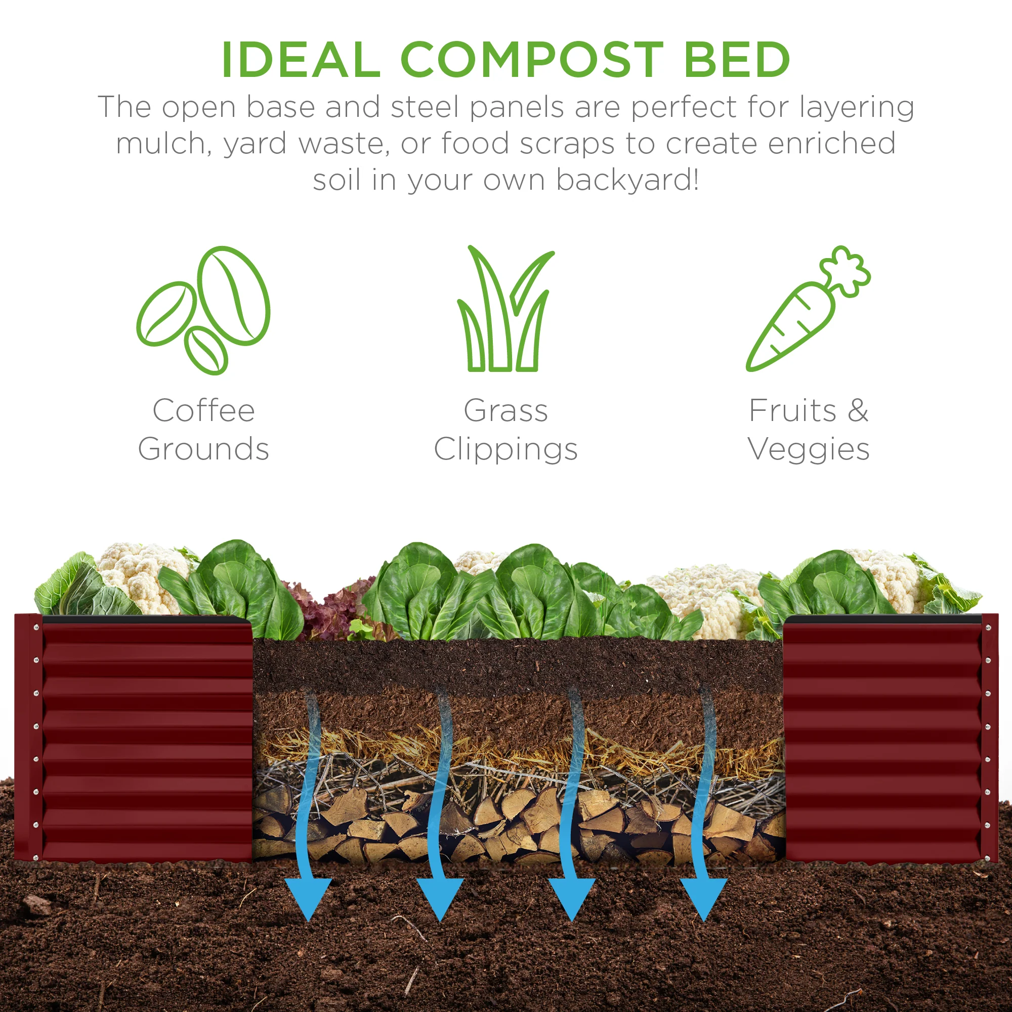Outdoor Metal Raised Garden Bed for Vegetables, Flowers, Herbs - 8x4x2ft - Image 61