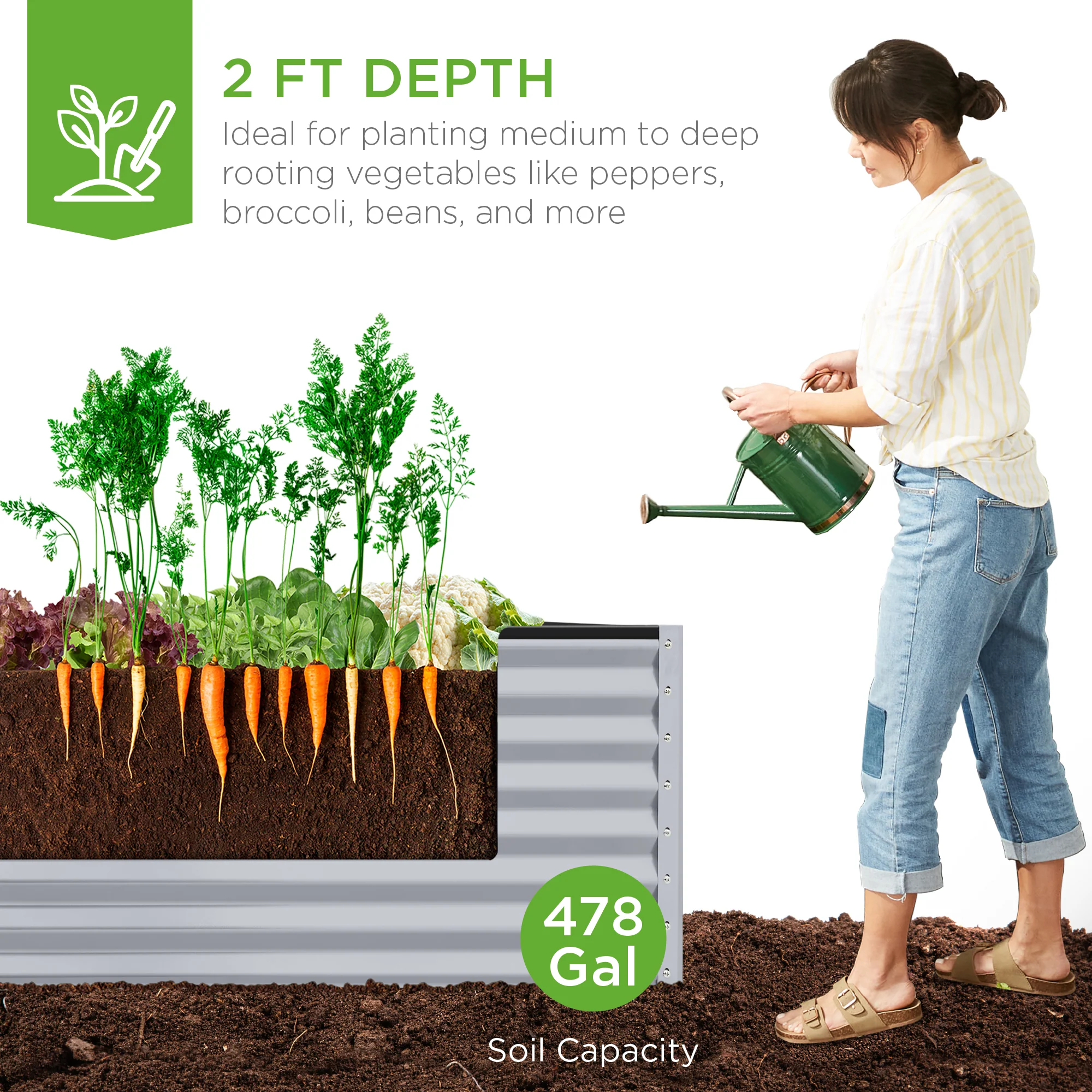 Outdoor Metal Raised Garden Bed for Vegetables, Flowers, Herbs - 8x4x2ft - Image 76