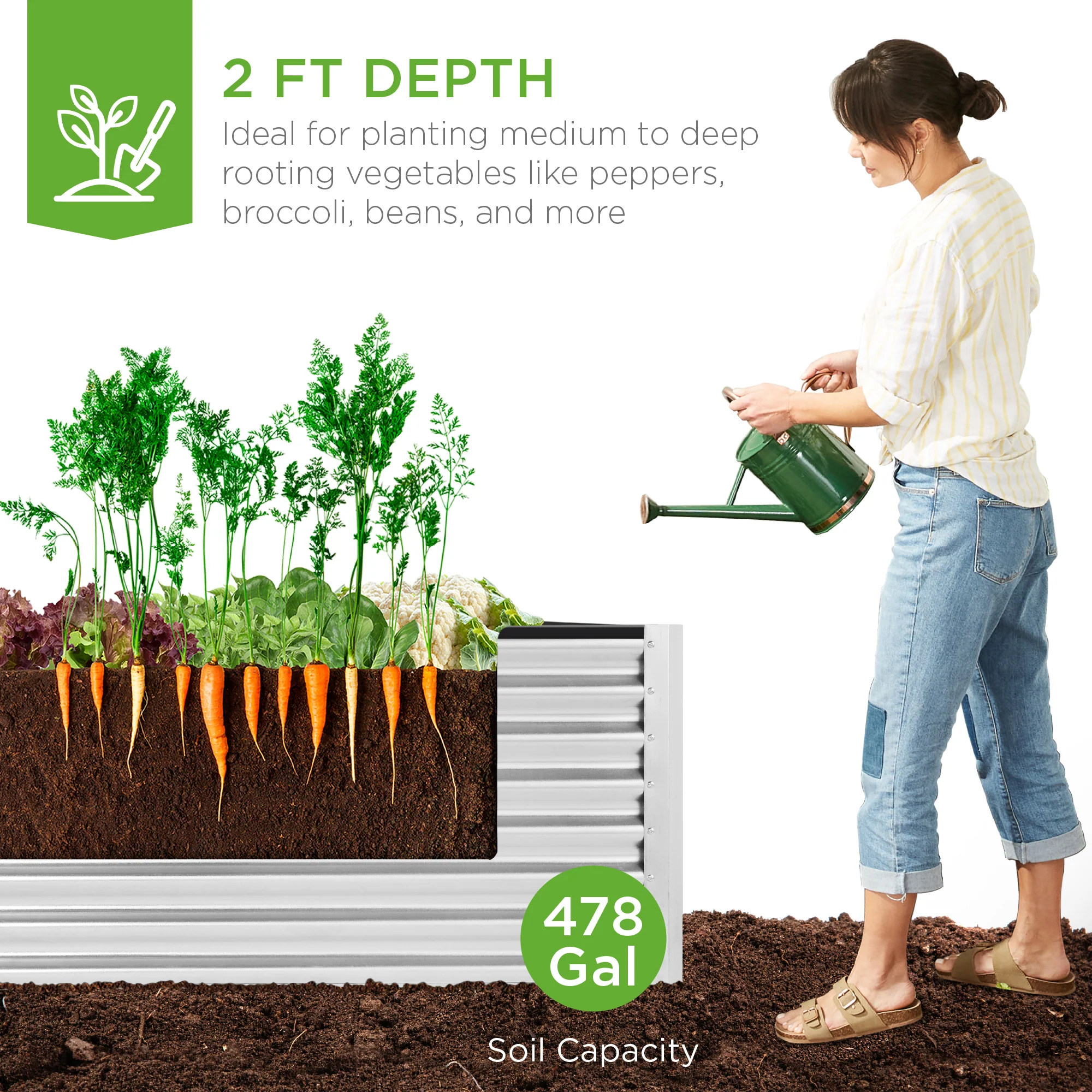 Outdoor Metal Raised Garden Bed for Vegetables, Flowers, Herbs - 8x4x2ft - Image 84