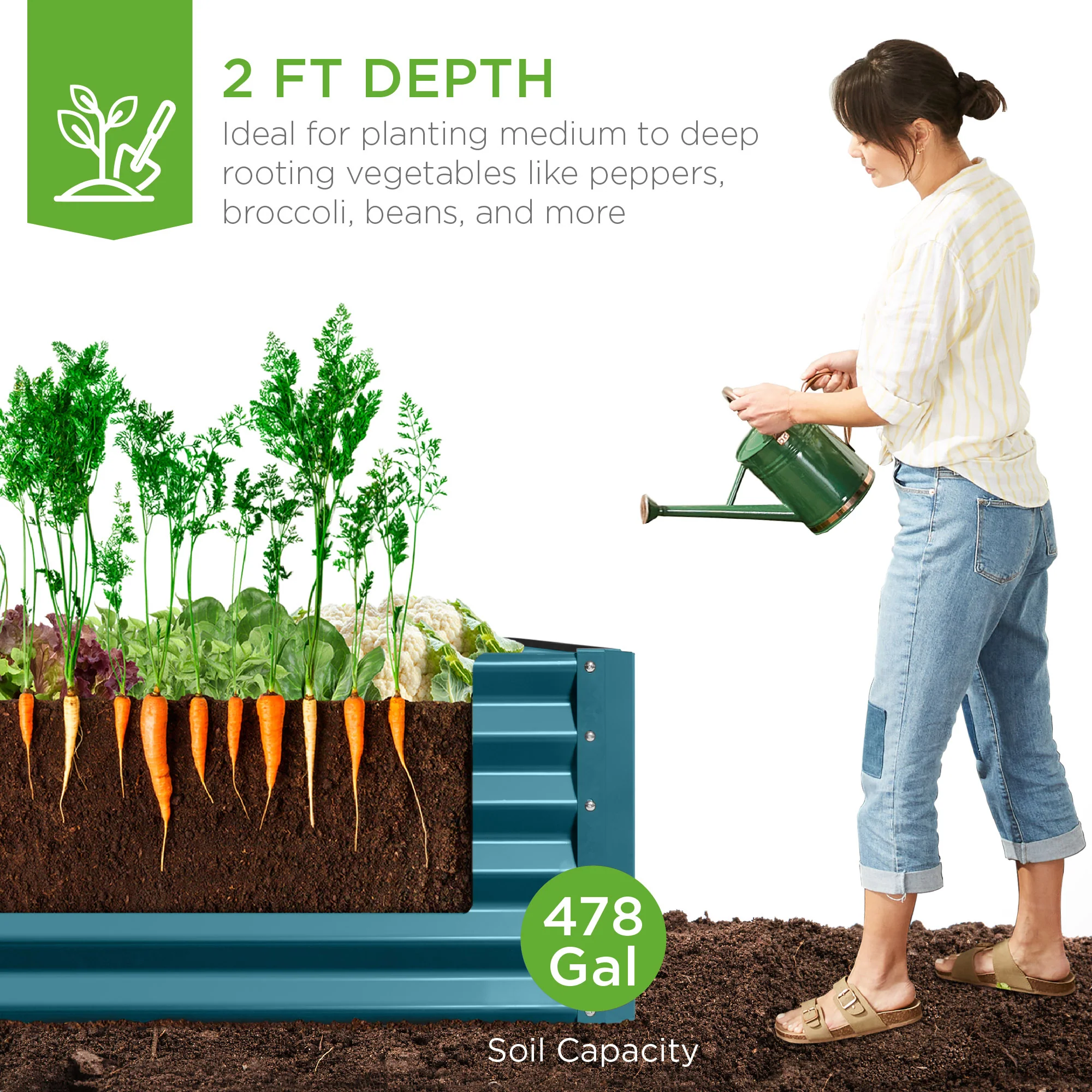 Outdoor Metal Raised Garden Bed for Vegetables, Flowers, Herbs - 8x4x2ft - Image 91
