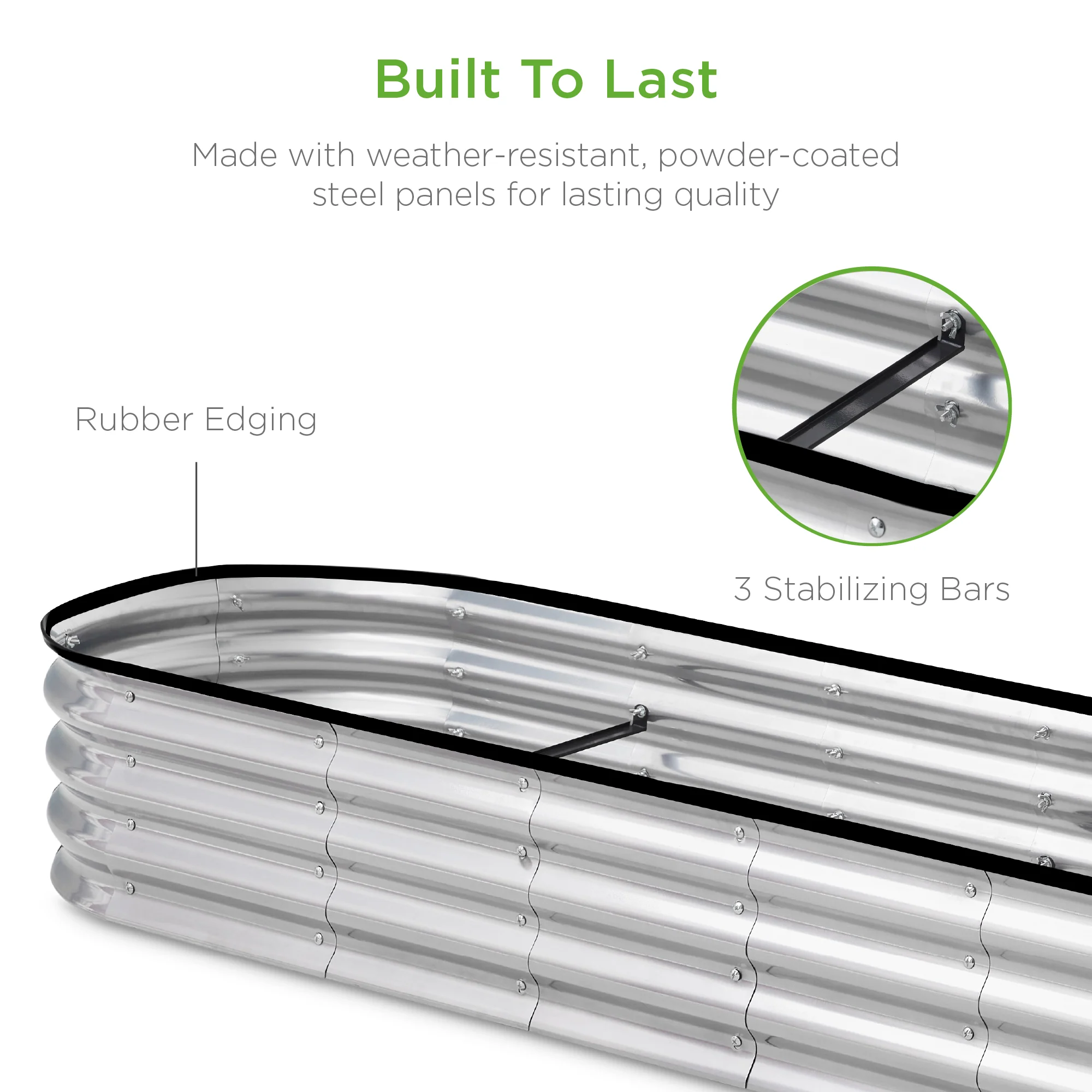 Outdoor Metal Raised Oval Garden Bed for Vegetables, Flowers - 8x2x1ft - Image 19