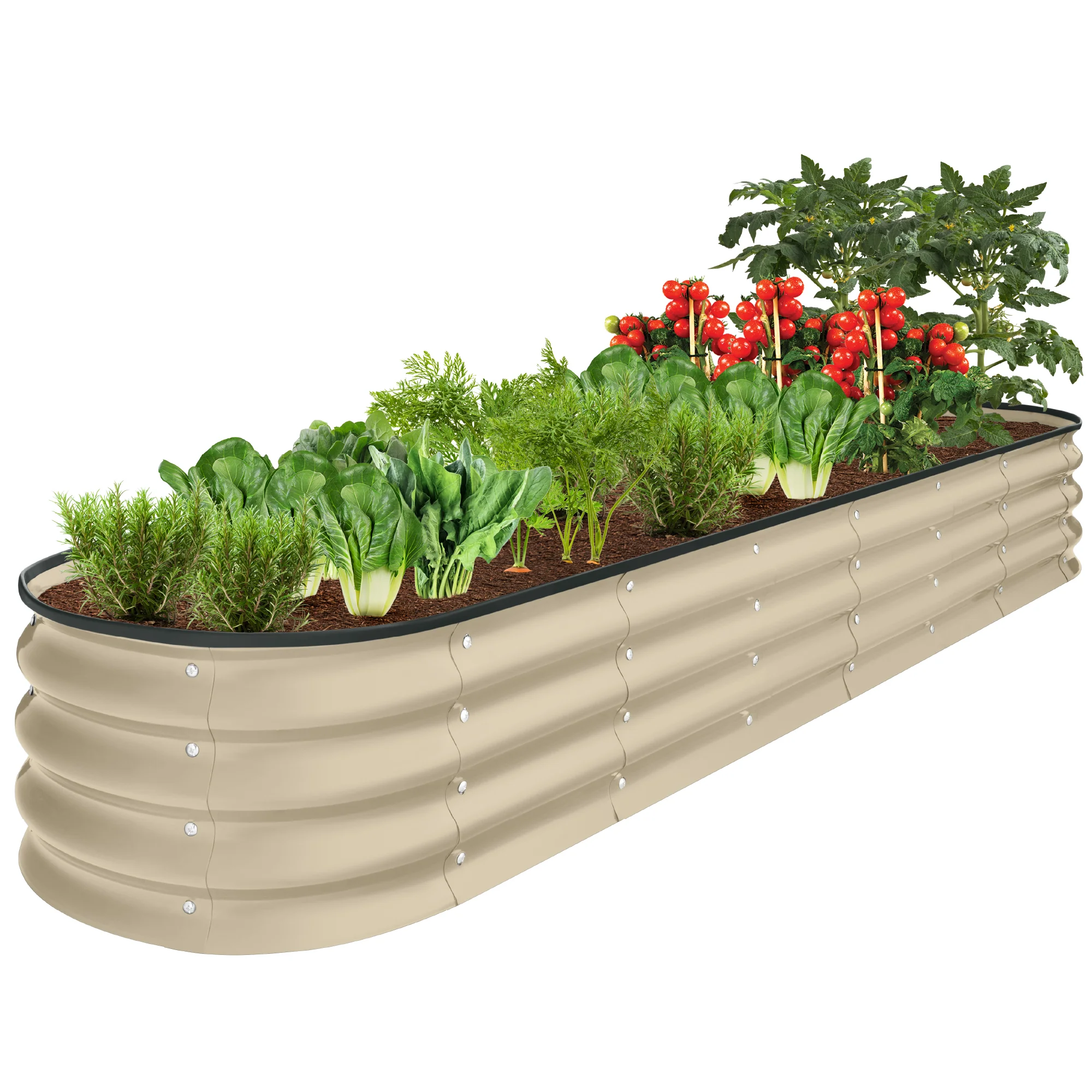 Outdoor Metal Raised Oval Garden Bed for Vegetables, Flowers - 8x2x1ft - Image 36