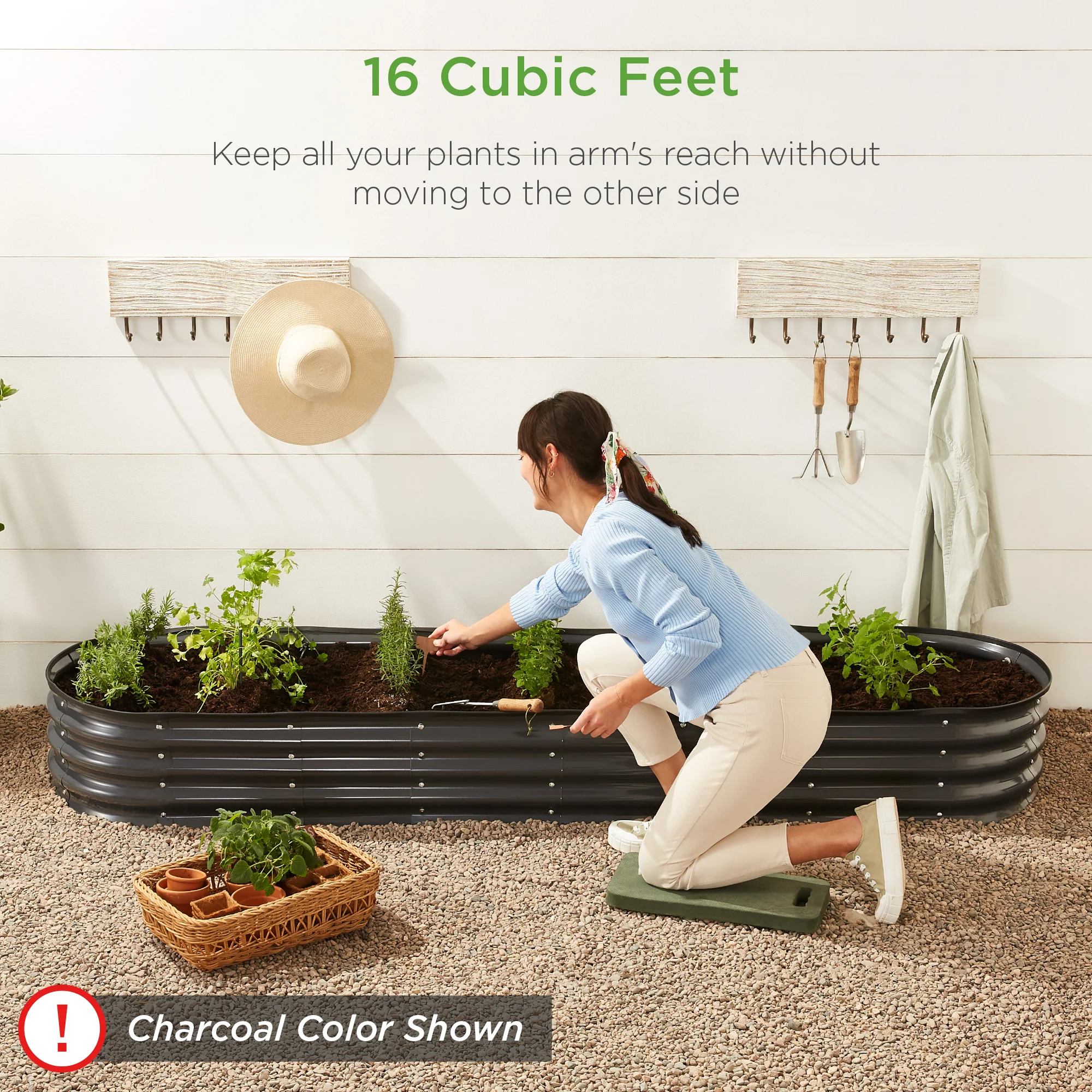 Outdoor Metal Raised Oval Garden Bed for Vegetables, Flowers - 8x2x1ft - Image 62