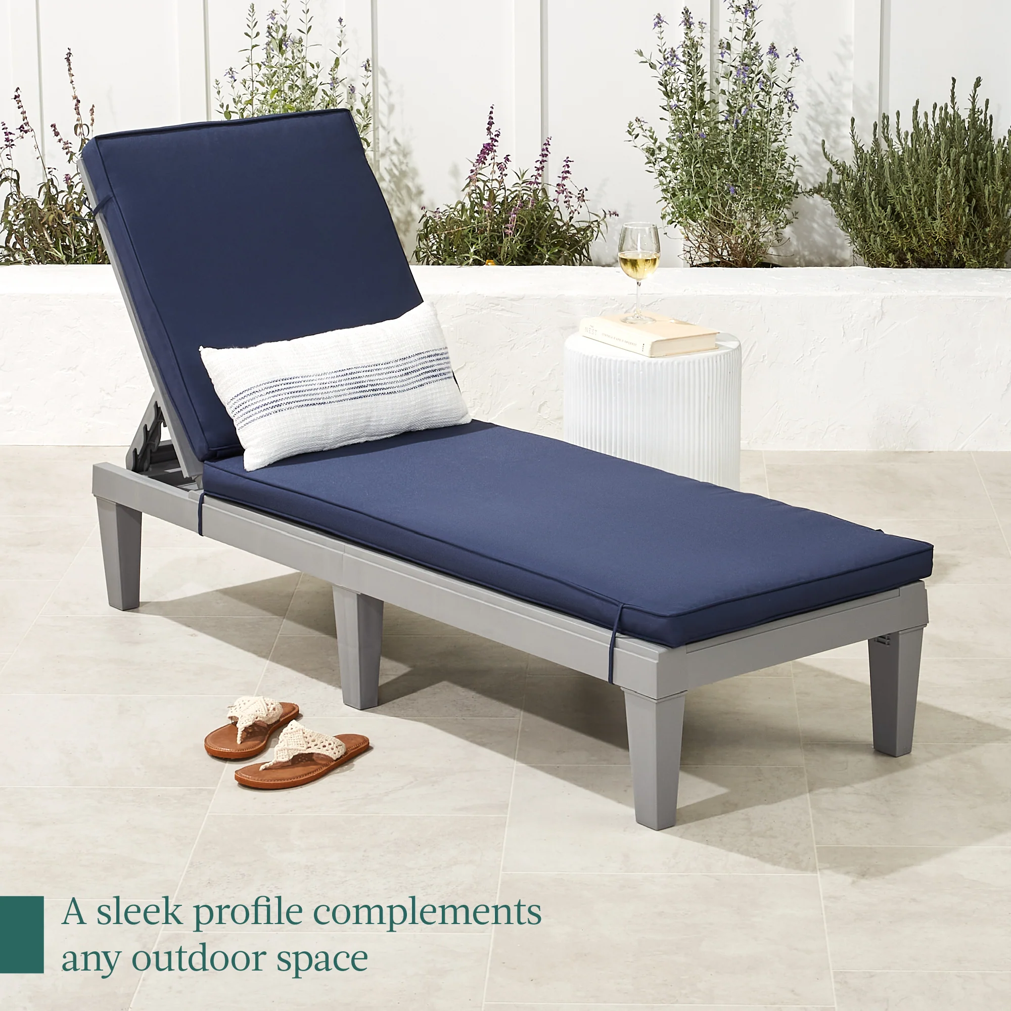 Outdoor Patio Lounge Chair, Resin Chaise Lounger w/ Seat Cushion, 5 Positions - Image 20