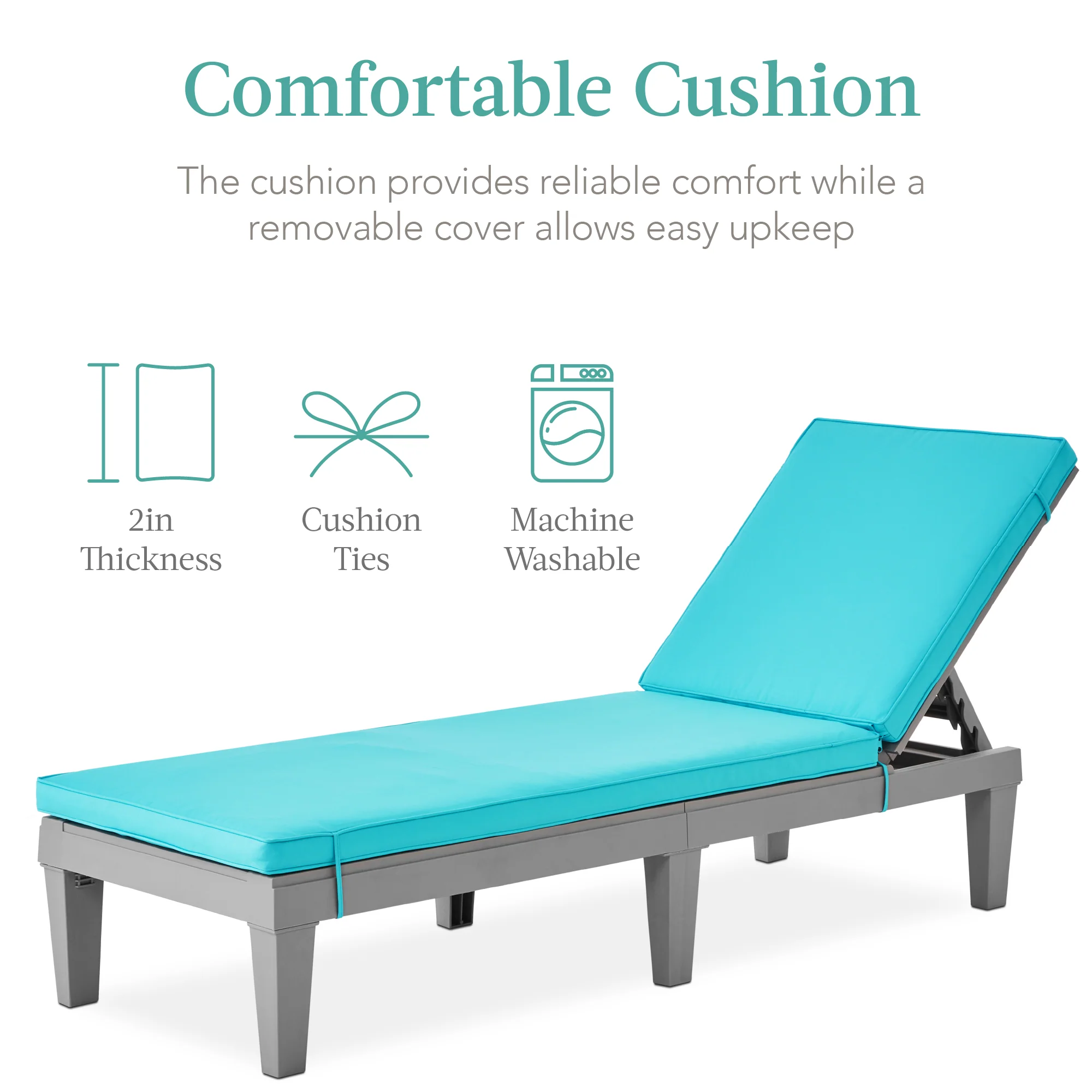 Outdoor Patio Lounge Chair, Resin Chaise Lounger w/ Seat Cushion, 5 Positions - Image 24