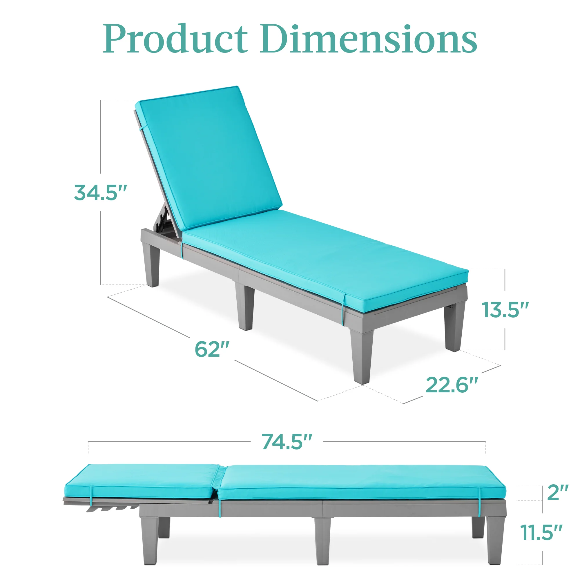 Outdoor Patio Lounge Chair, Resin Chaise Lounger w/ Seat Cushion, 5 Positions - Image 28
