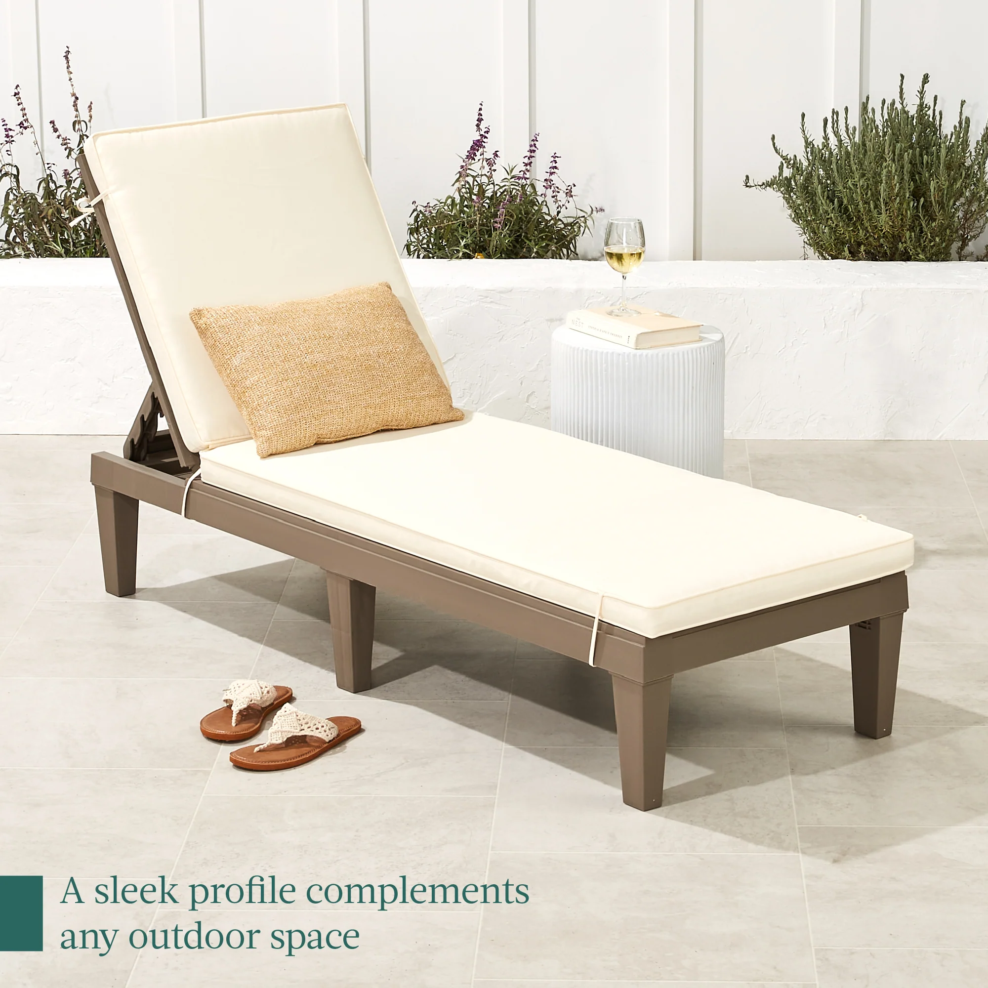 Outdoor Patio Lounge Chair, Resin Chaise Lounger w/ Seat Cushion, 5 Positions - Image 6