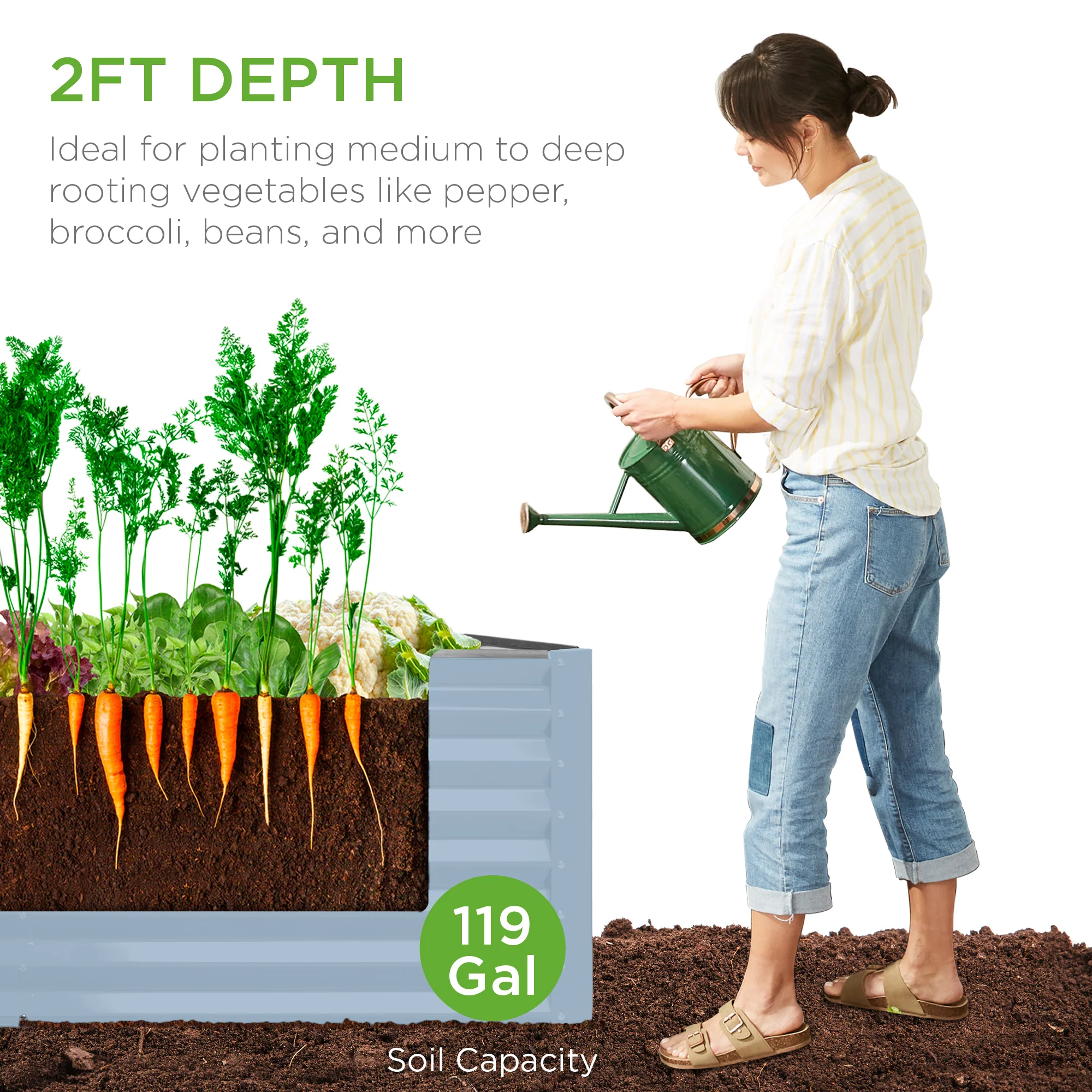 Outdoor Raised Metal Garden Bed for Vegetables, Flowers, Herbs - 4x2x2ft - Image 131