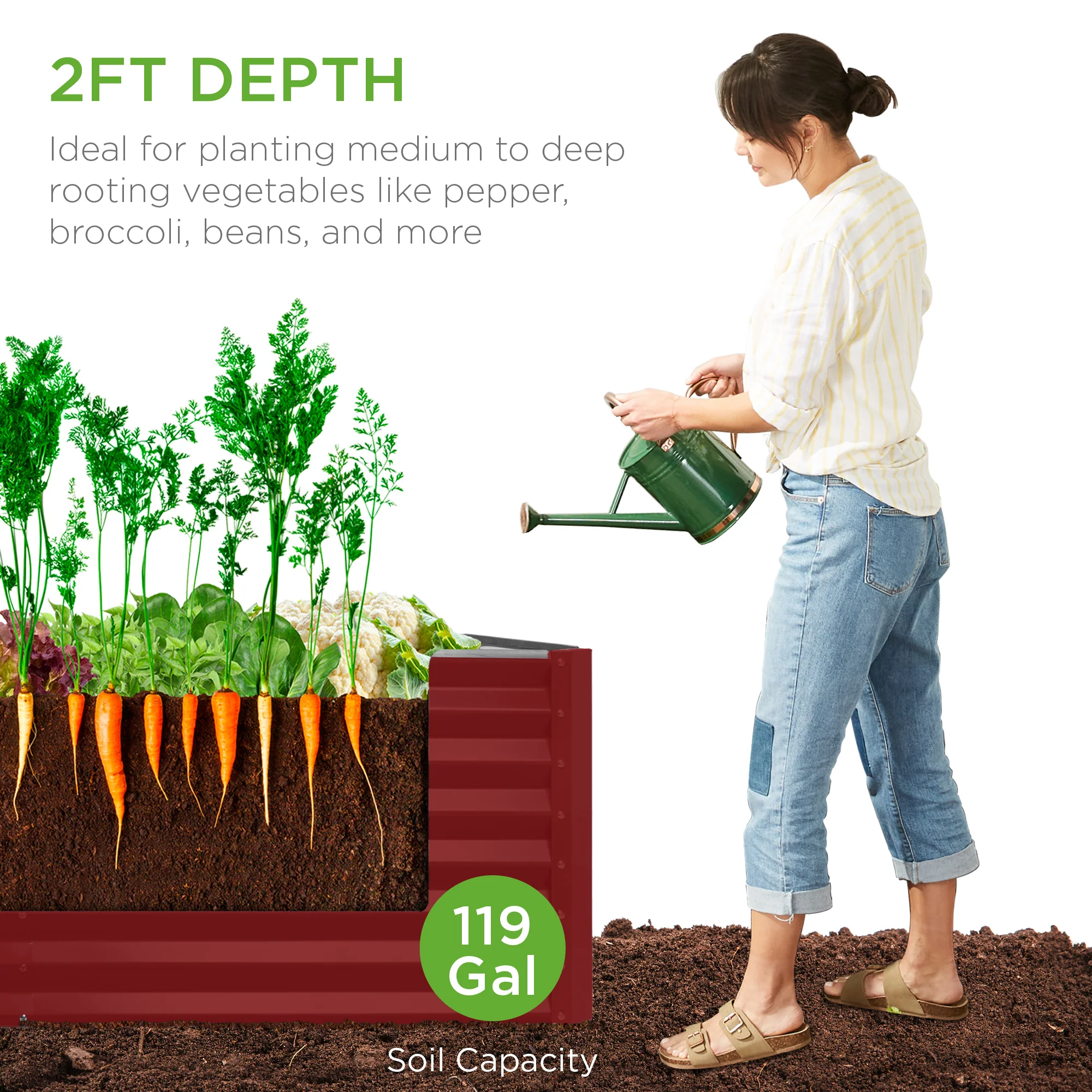 Outdoor Raised Metal Garden Bed for Vegetables, Flowers, Herbs - 4x2x2ft - Image 139