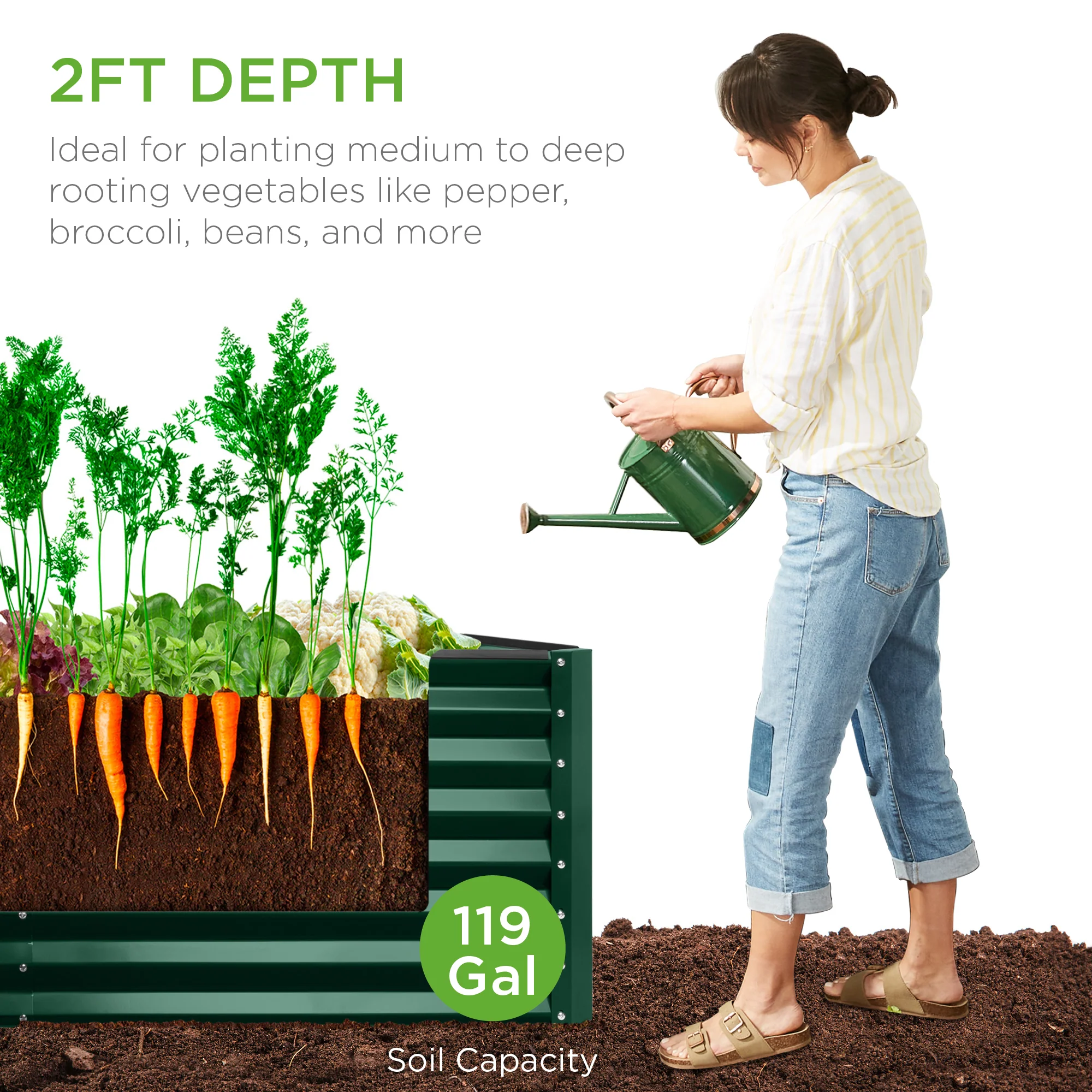 Outdoor Raised Metal Garden Bed for Vegetables, Flowers, Herbs - 4x2x2ft - Image 59