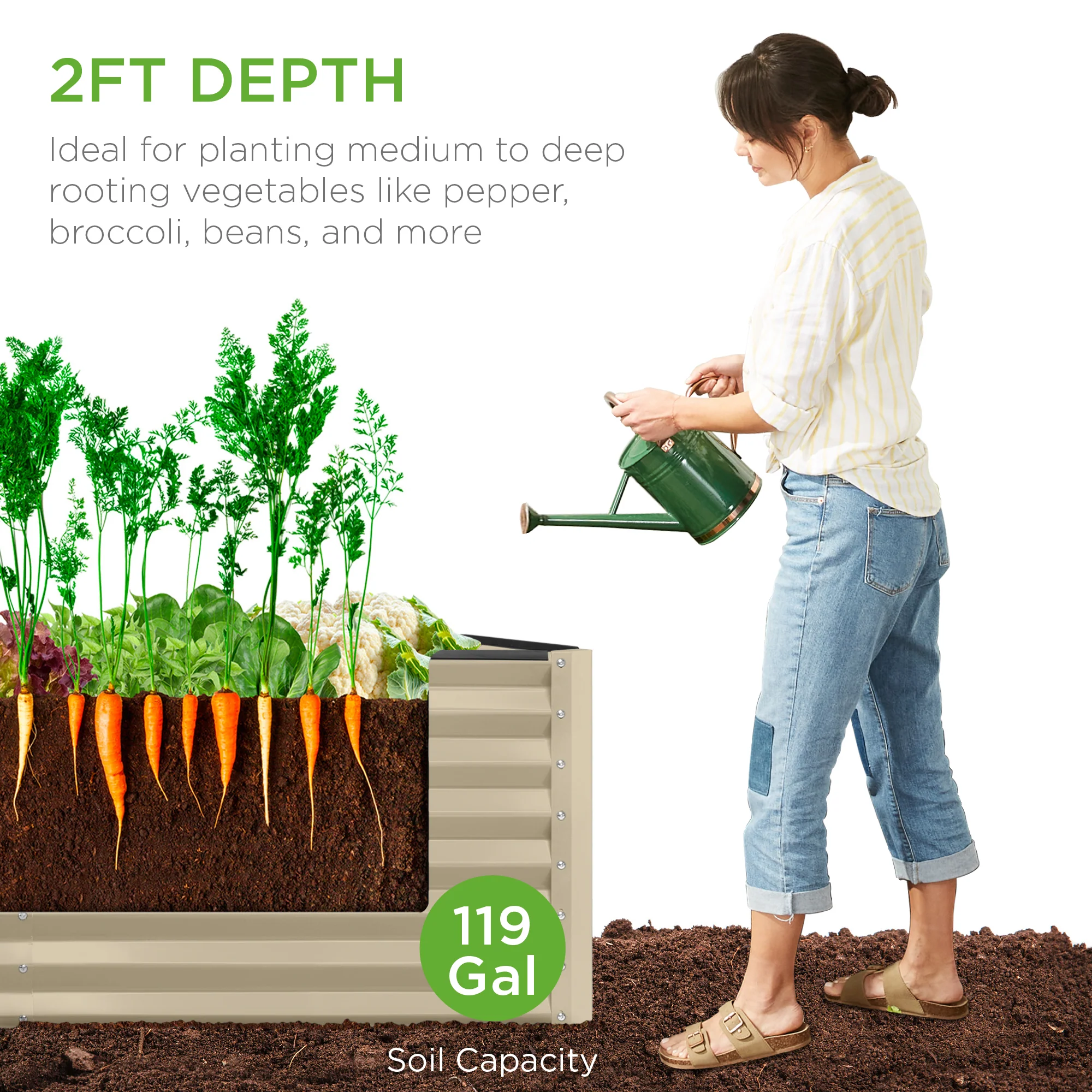 Outdoor Raised Metal Garden Bed for Vegetables, Flowers, Herbs - 4x2x2ft - Image 67